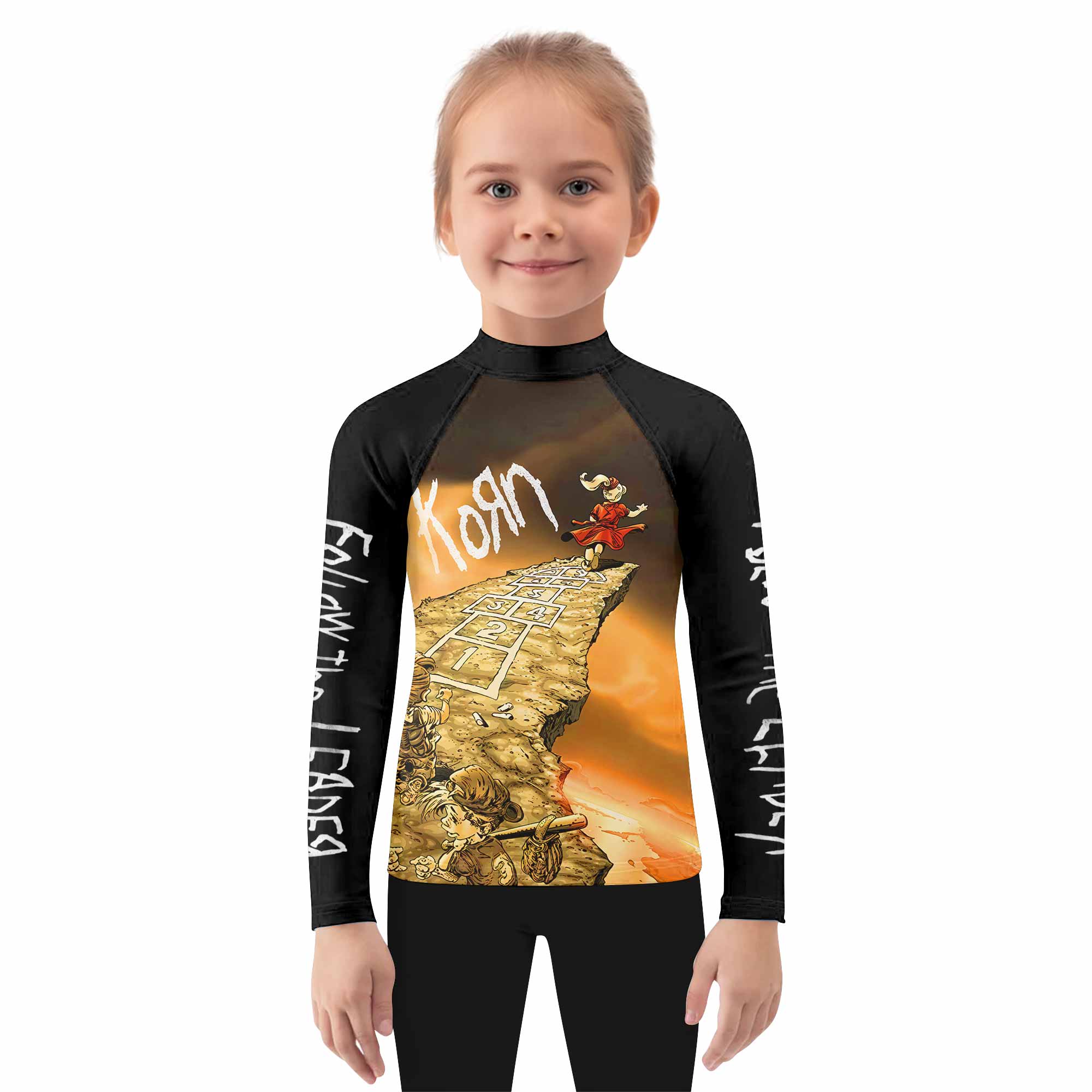 Korn Follow the Leader Hopscotch Kids Rash Guard Long Sleeve - girl's lifestyle view