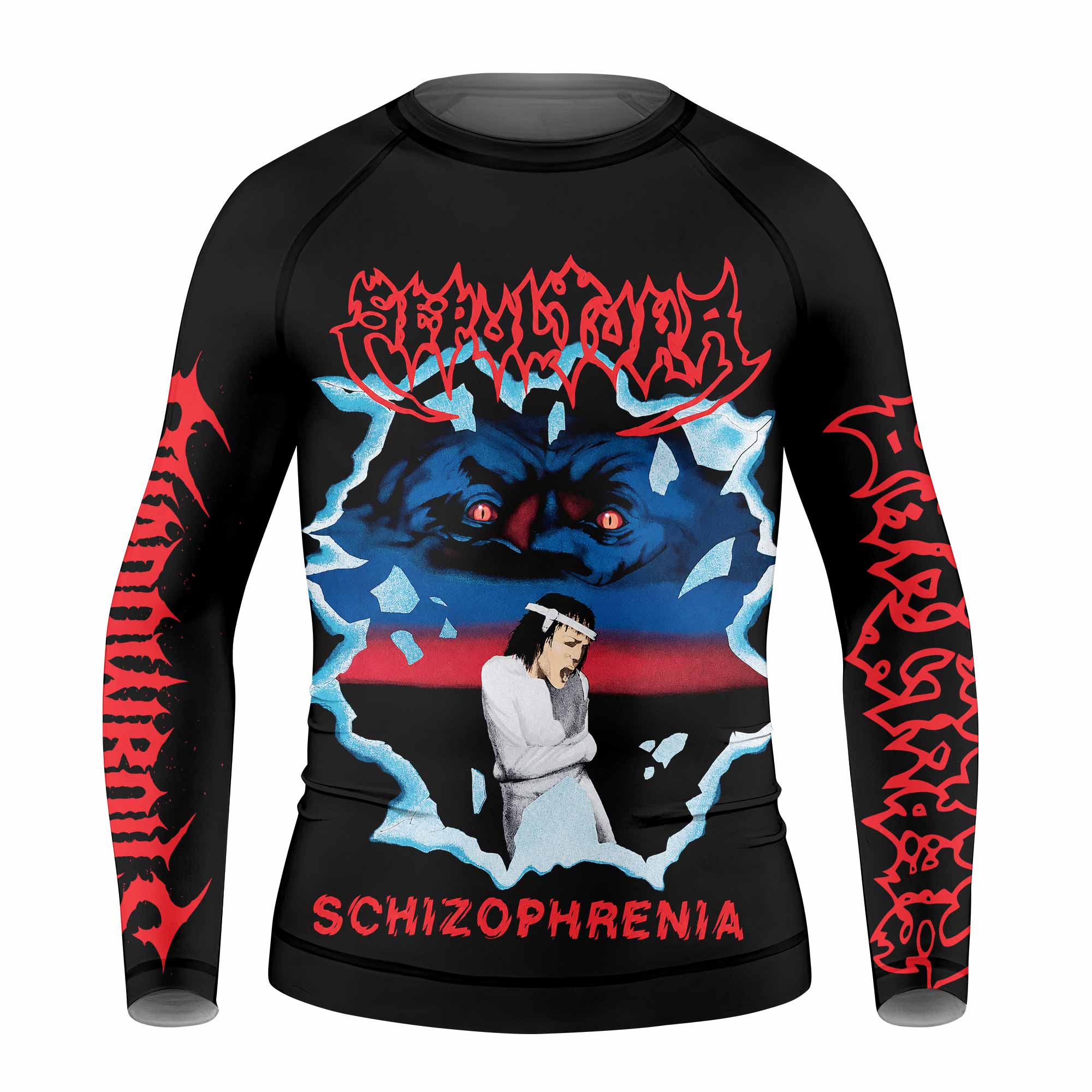 Sepultura Schizophrenia Kids Rash Guard Long Sleeve - front view mockup