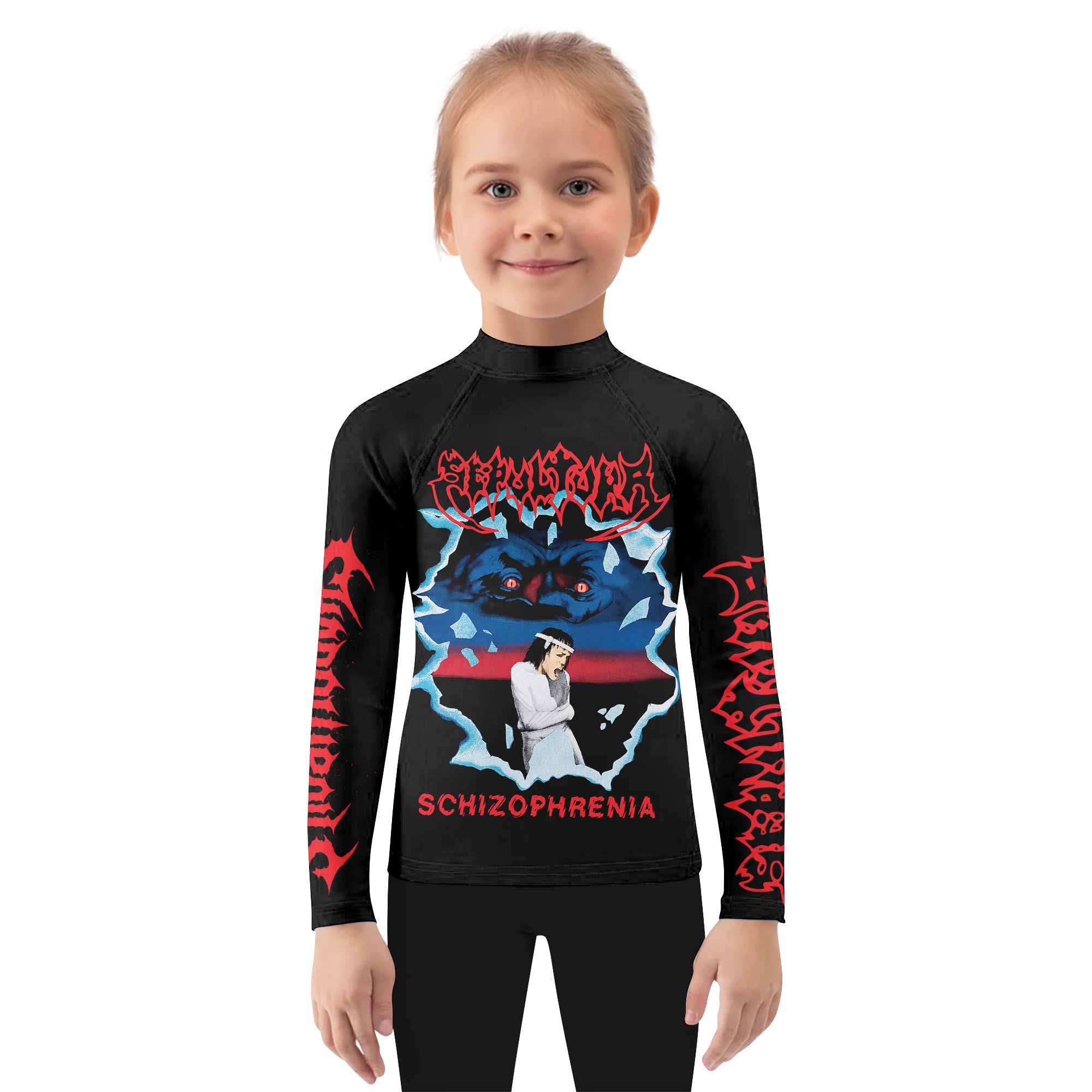 Sepultura Schizophrenia Kids Rash Guard Long Sleeve - girl's lifestyle view