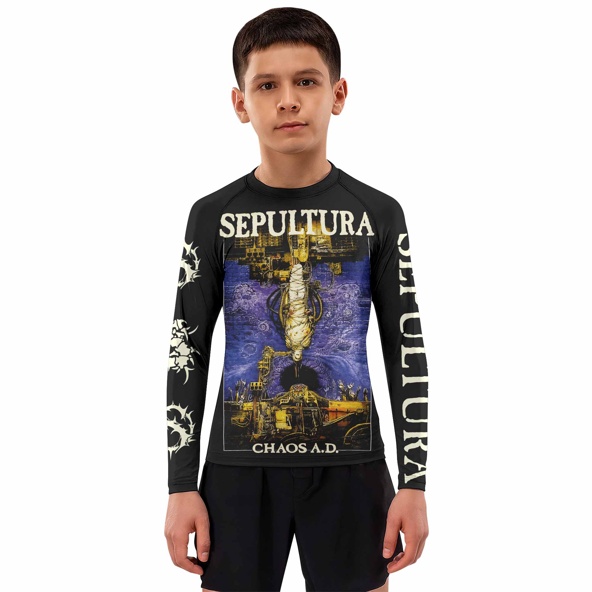 Chaos A.D. Sepultura Kids Rash Guard Long Sleeve - boy's lifestyle view