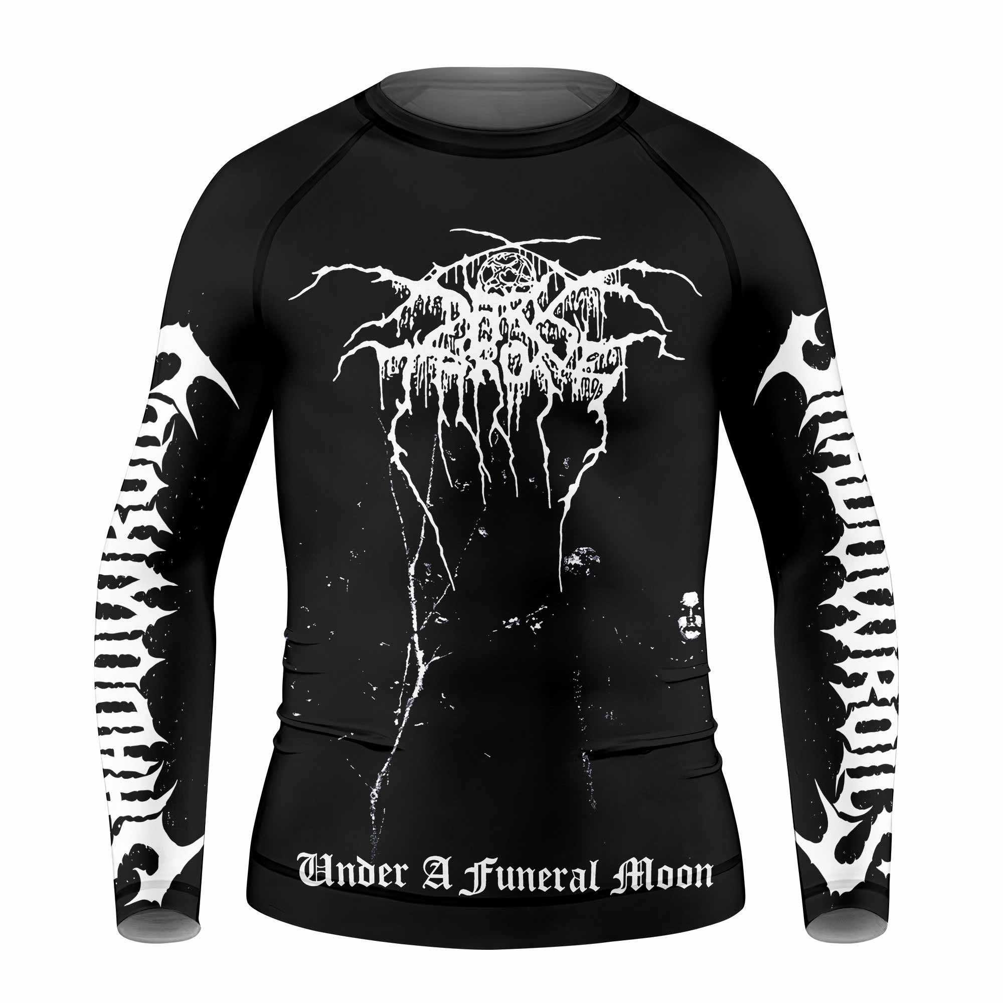 Darkthrone Under a Funeral Moon Kids Rash Guard Long Sleeve - front view mockup
