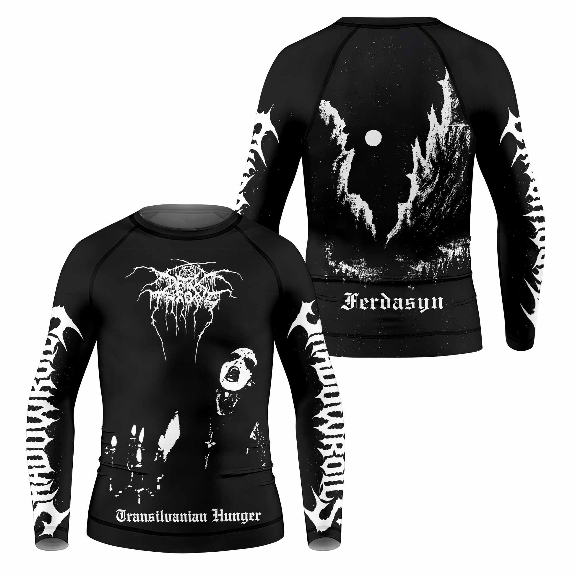 Darkthrone Transilvanian Hunger Kids Rash Guard Long Sleeve - front and back view