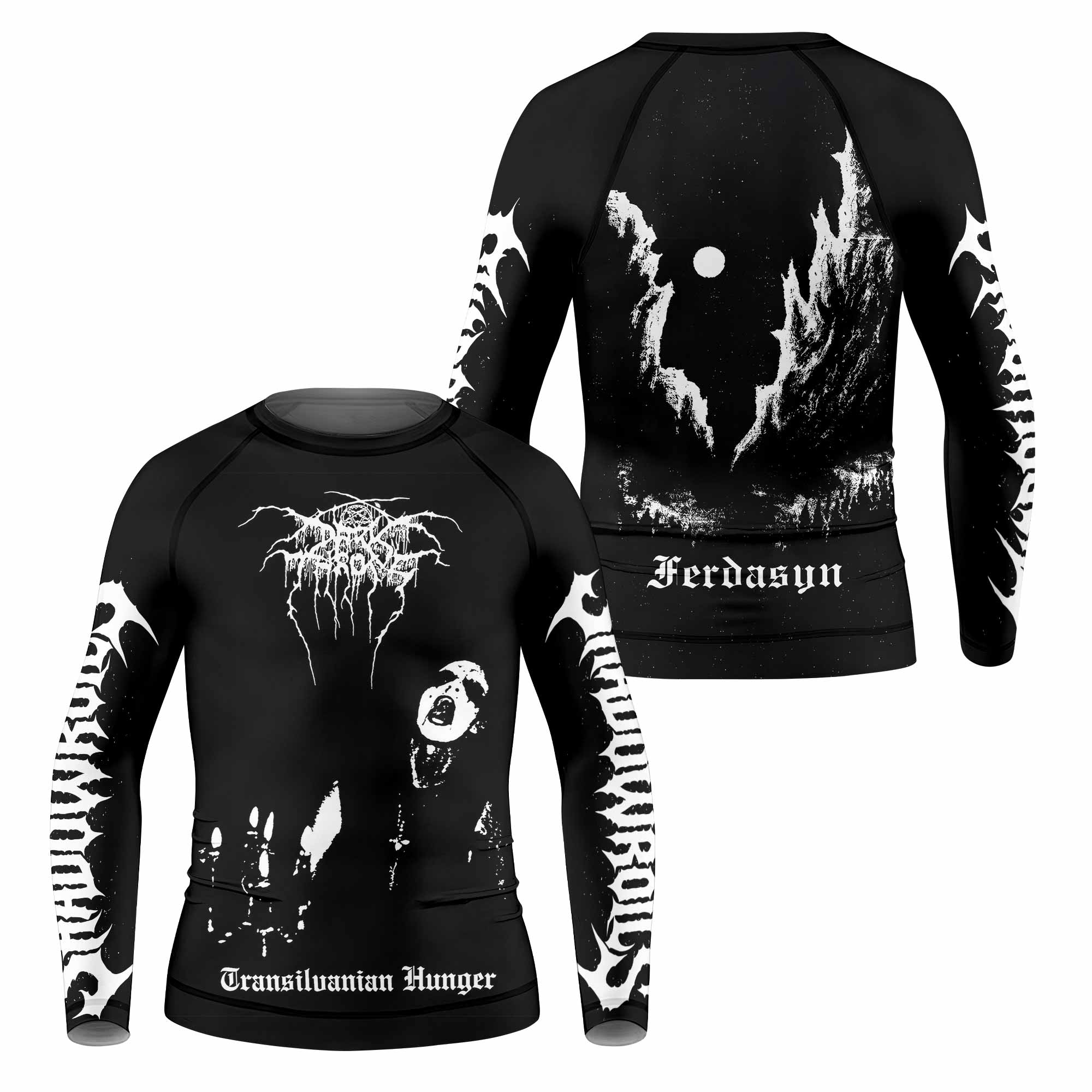 Darkthrone Transilvanian Hunger Kids Rash Guard Long Sleeve - front and back view