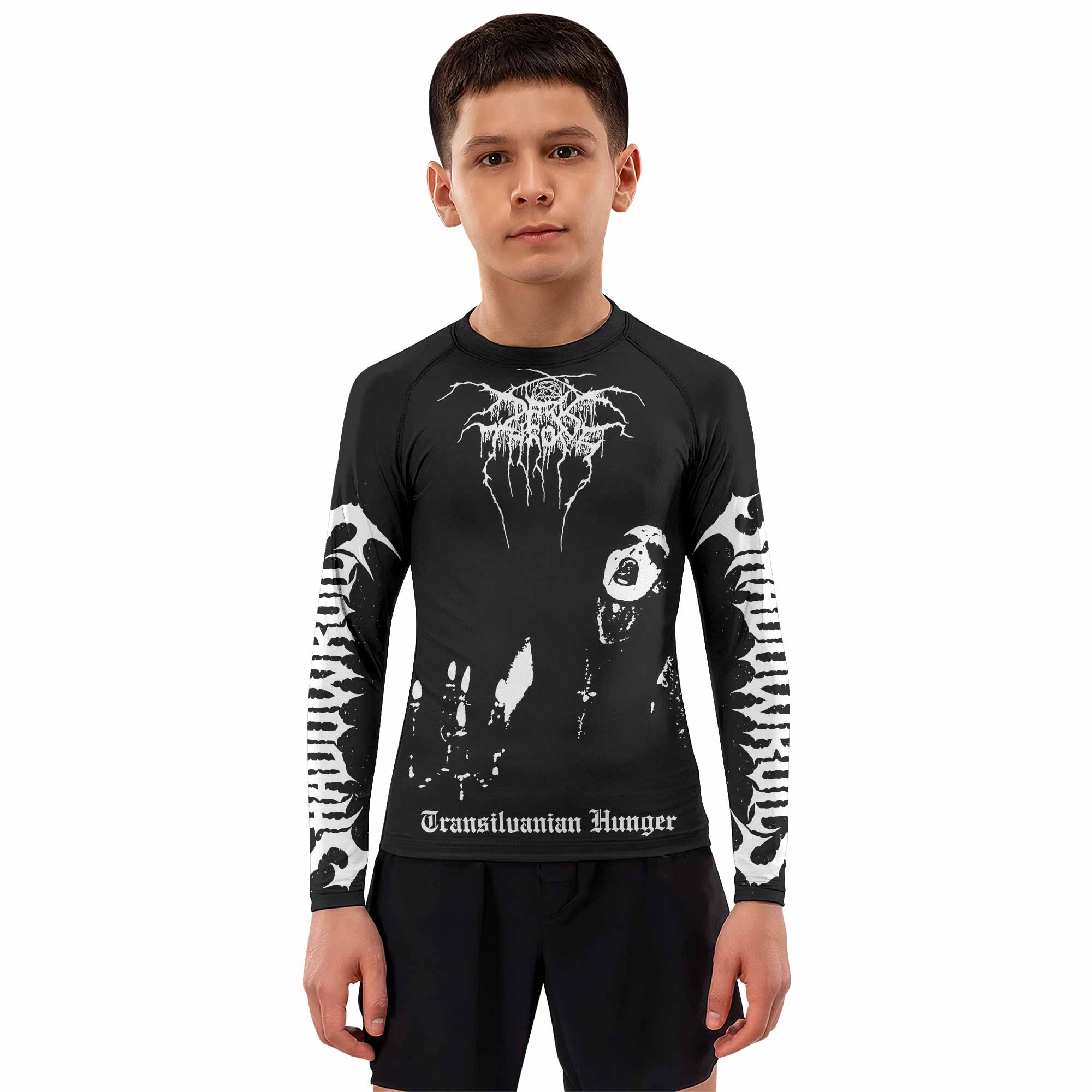 Darkthrone Transilvanian Hunger Kids Rash Guard Long Sleeve - boy's lifestyle view