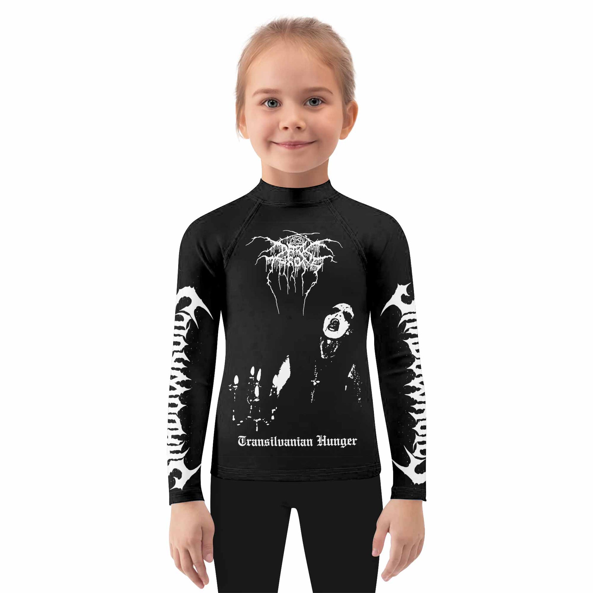 Darkthrone Transilvanian Hunger Kids Rash Guard Long Sleeve - girl's lifestyle view