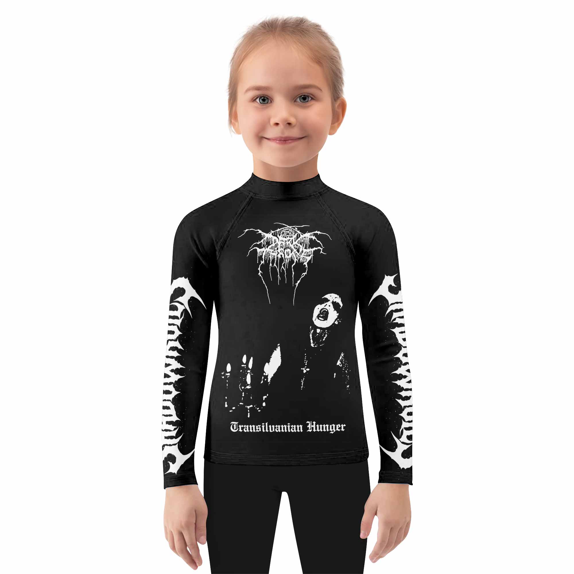 Darkthrone Transilvanian Hunger Kids Rash Guard Long Sleeve - girl's lifestyle view