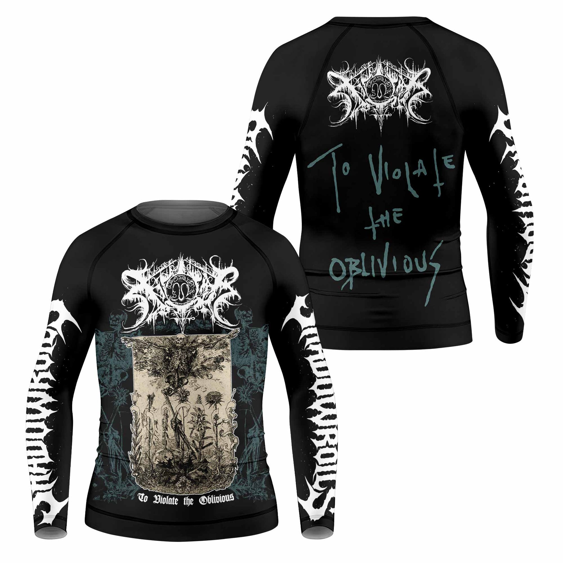 Xasthur To Violate the Oblivious Kids Rash Guard Long Sleeve - front and back view