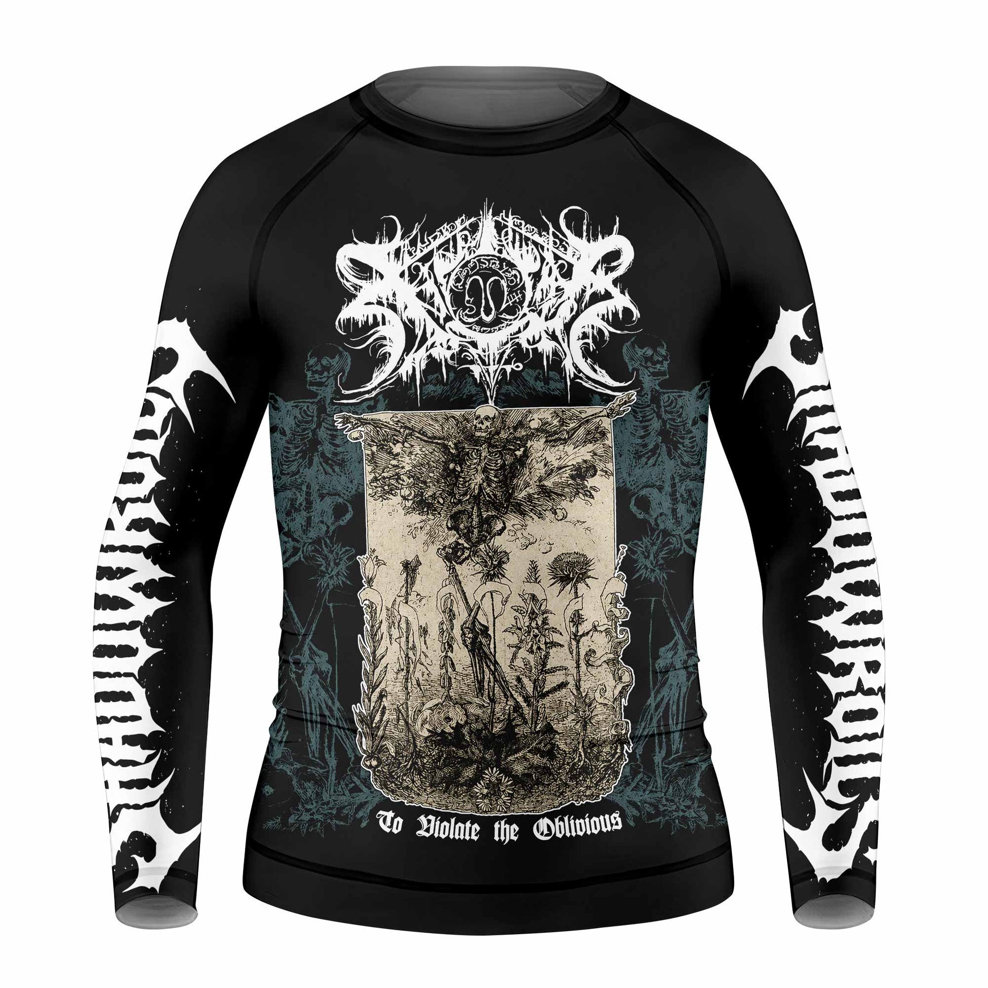 Xasthur To Violate the Oblivious Kids Rash Guard Long Sleeve - front view mockup