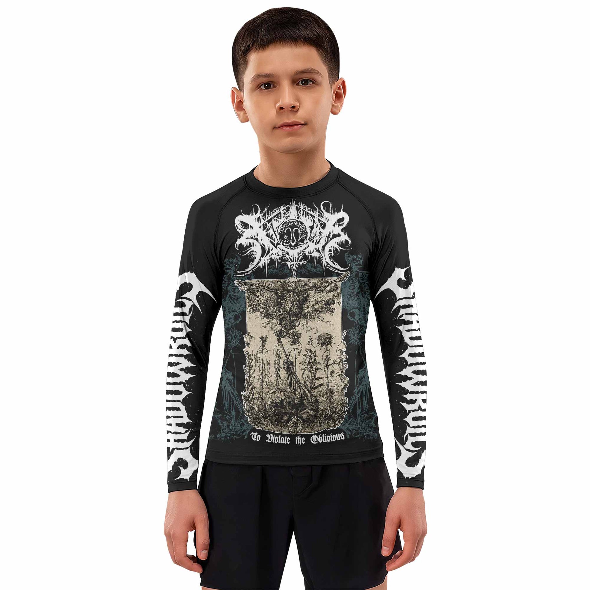 Xasthur To Violate the Oblivious Kids Rash Guard Long Sleeve - boy's lifestyle view