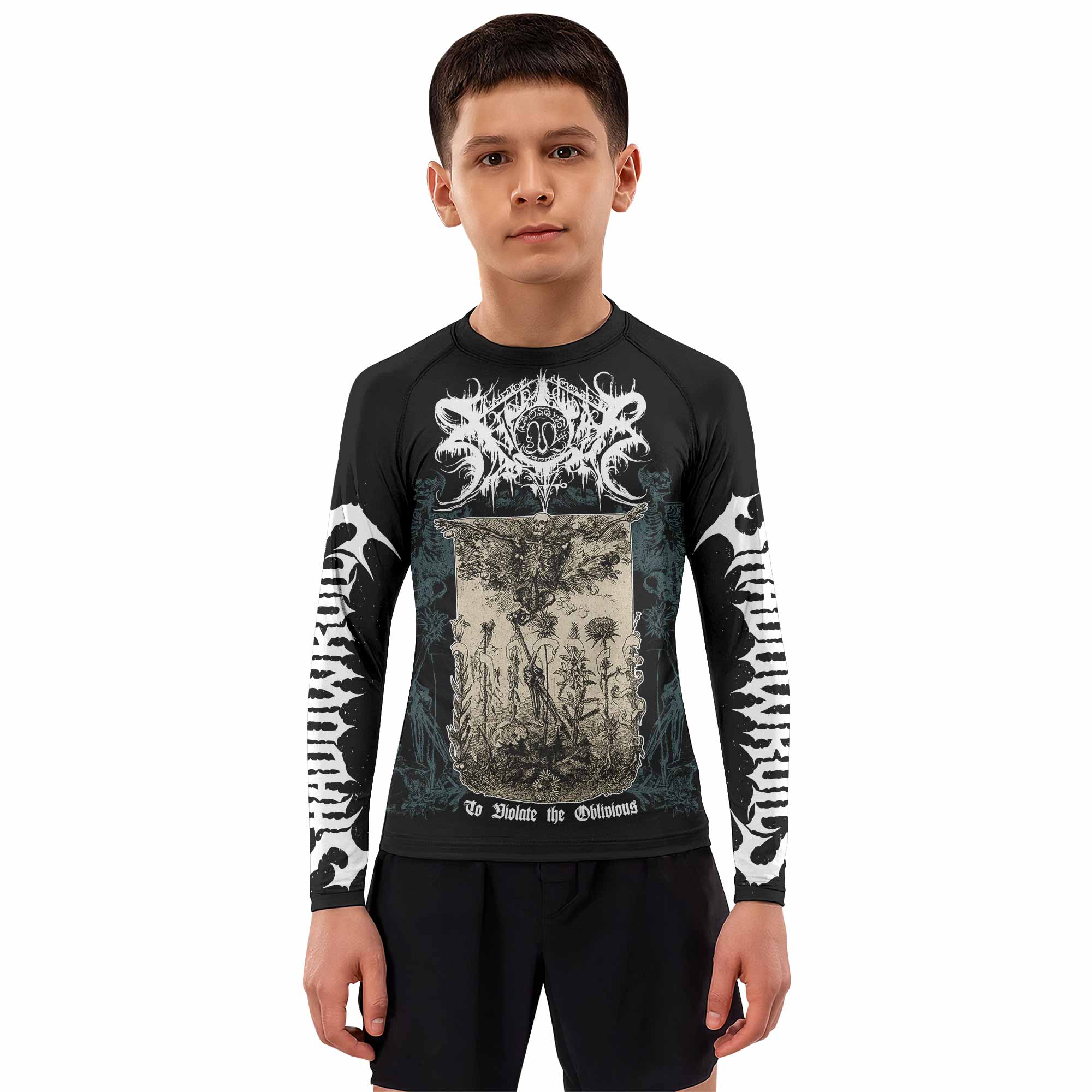 Xasthur To Violate the Oblivious Kids Rash Guard Long Sleeve - boy's lifestyle view