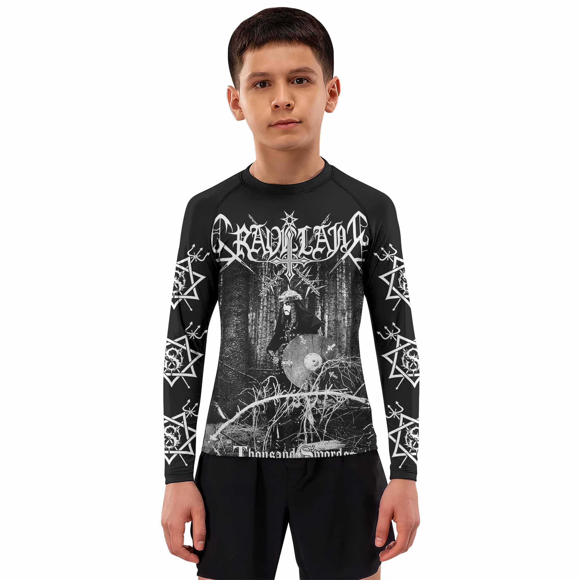 Graveland Thousand Swords Kids Rash Guard Long Sleeve - boy's lifestyle view