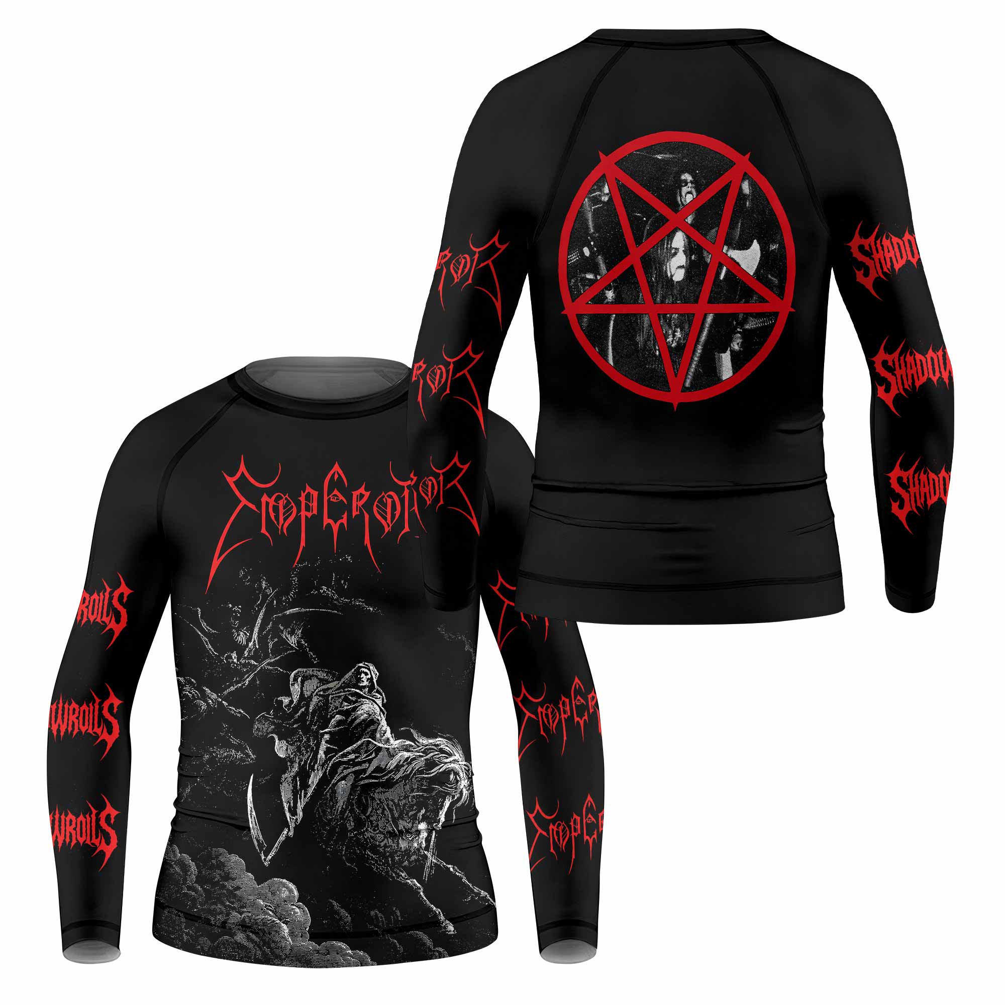 Emperor Wrath of the Tyrant Kids Rash Guard Long Sleeve - front and back view