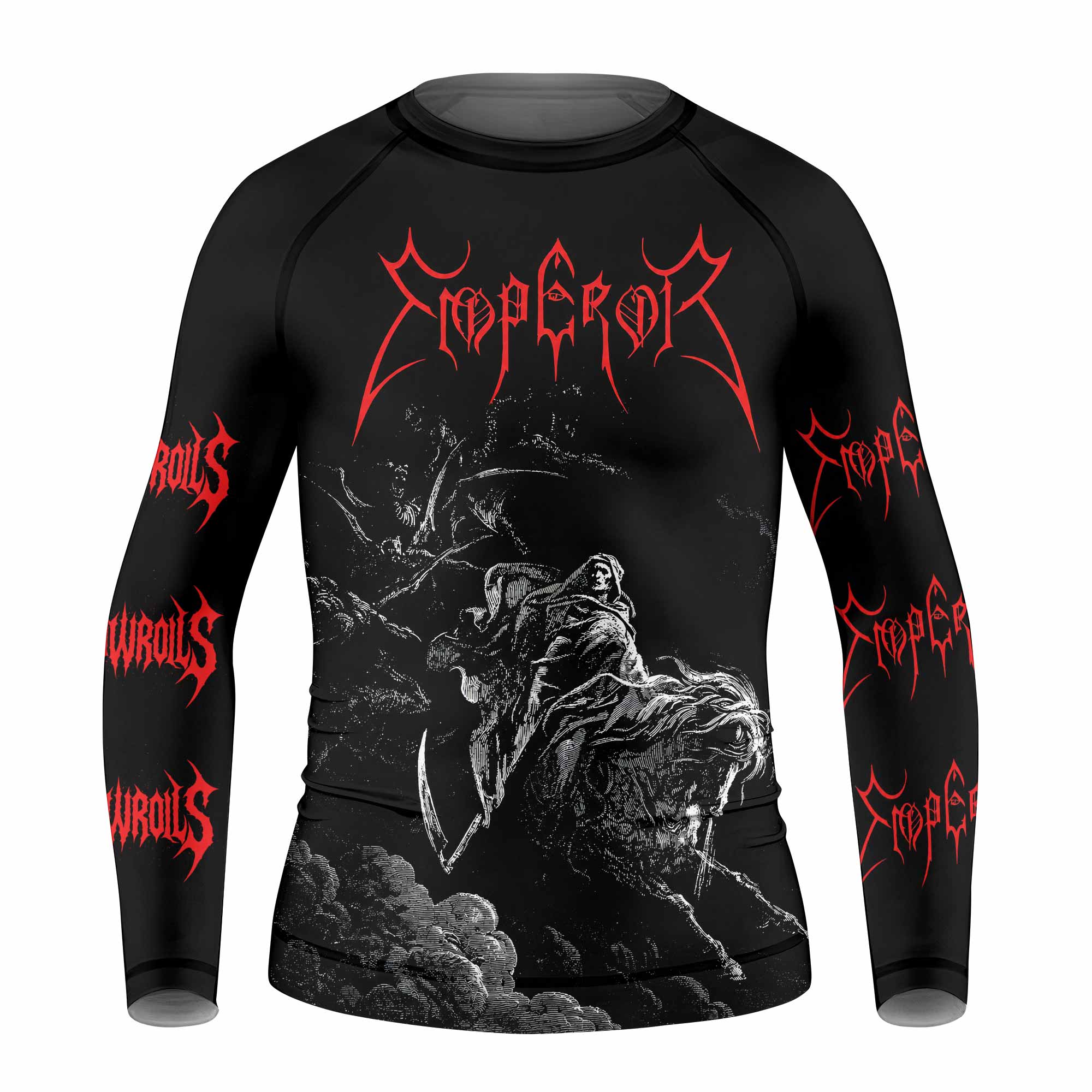 Emperor Wrath of the Tyrant Kids Rash Guard Long Sleeve - front view mockup
