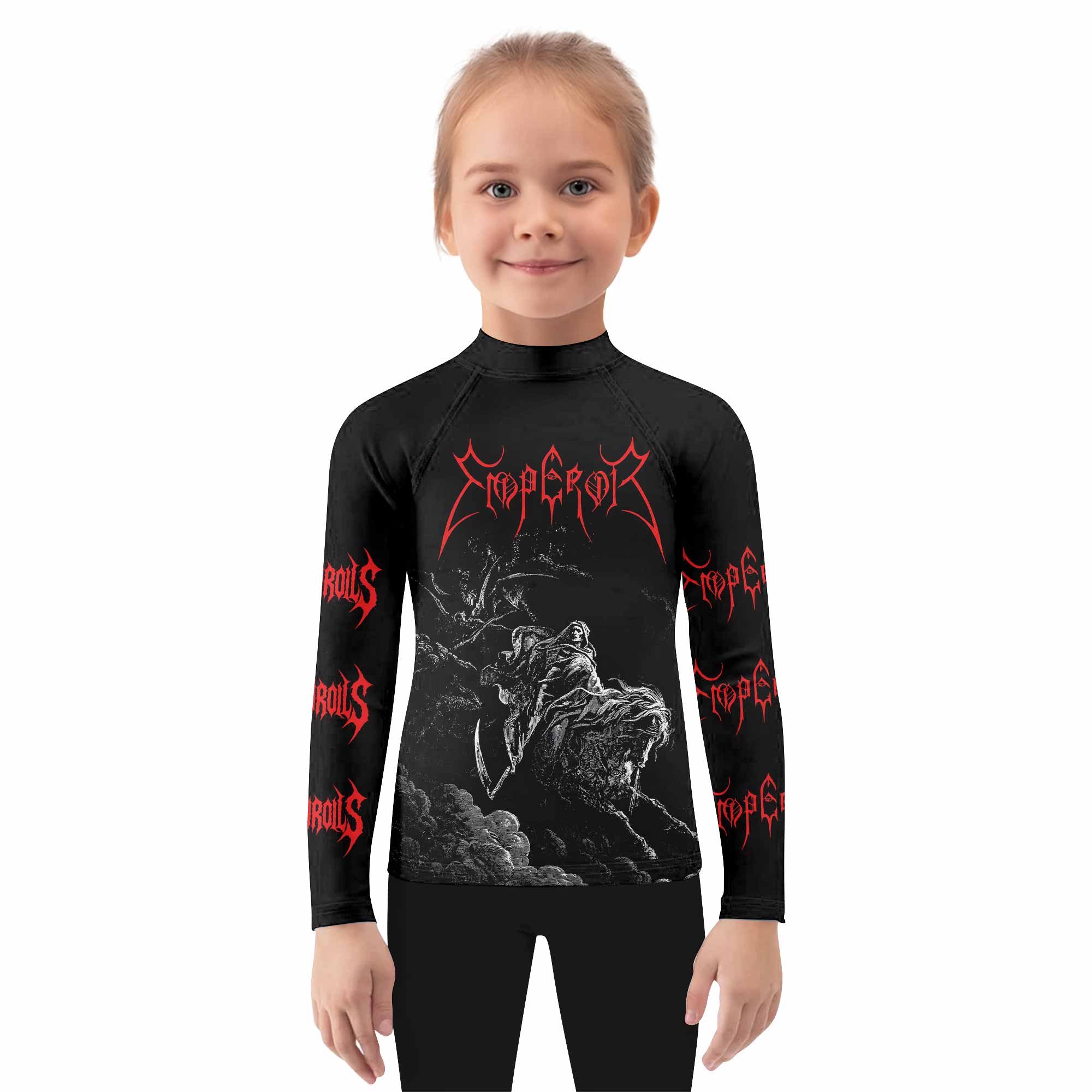 Emperor Wrath of the Tyrant Kids Rash Guard Long Sleeve - girl's lifestyle view