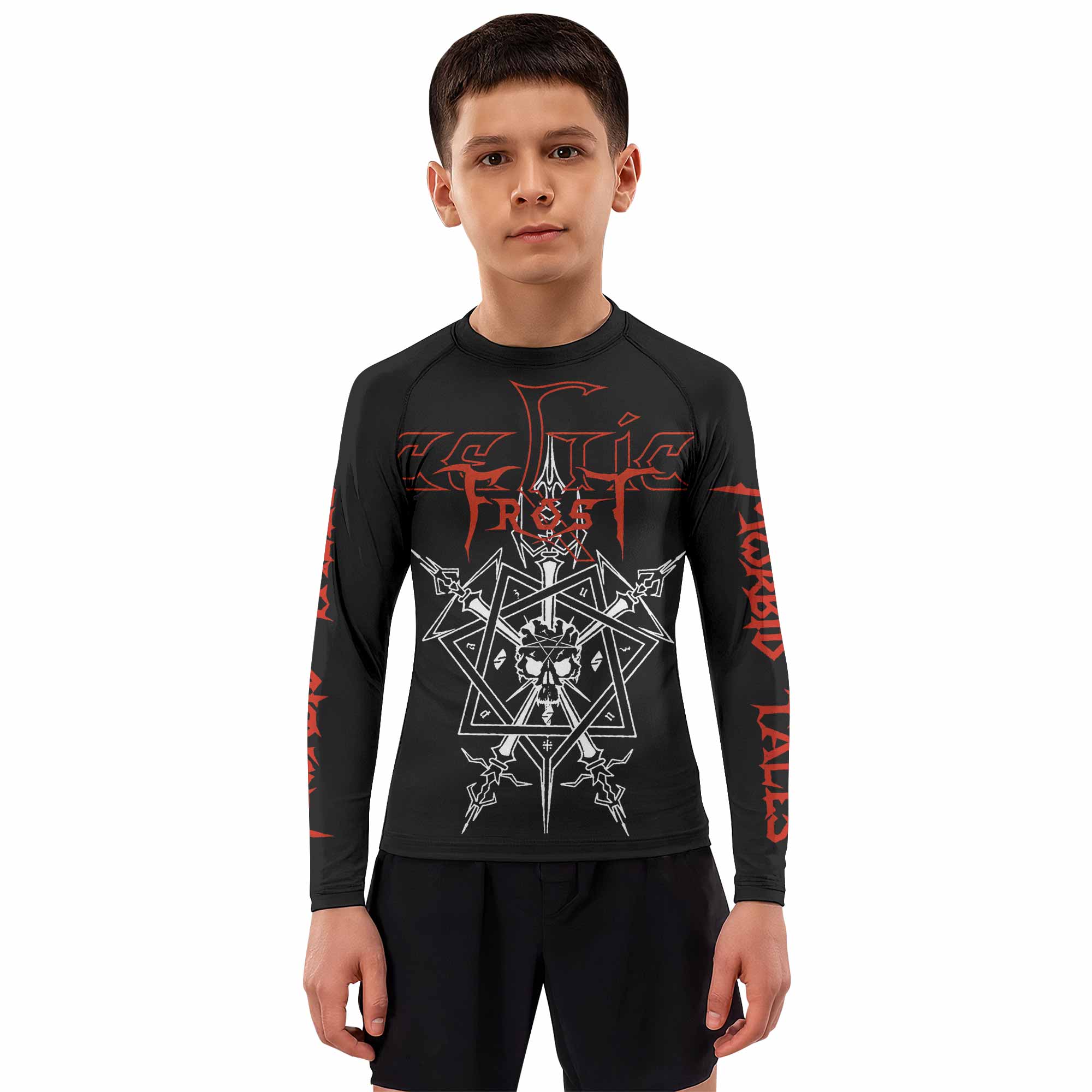 Celtic Frost Morbid Tales Sigil Kids Rash Guard Long Sleeve - boy's lifestyle view