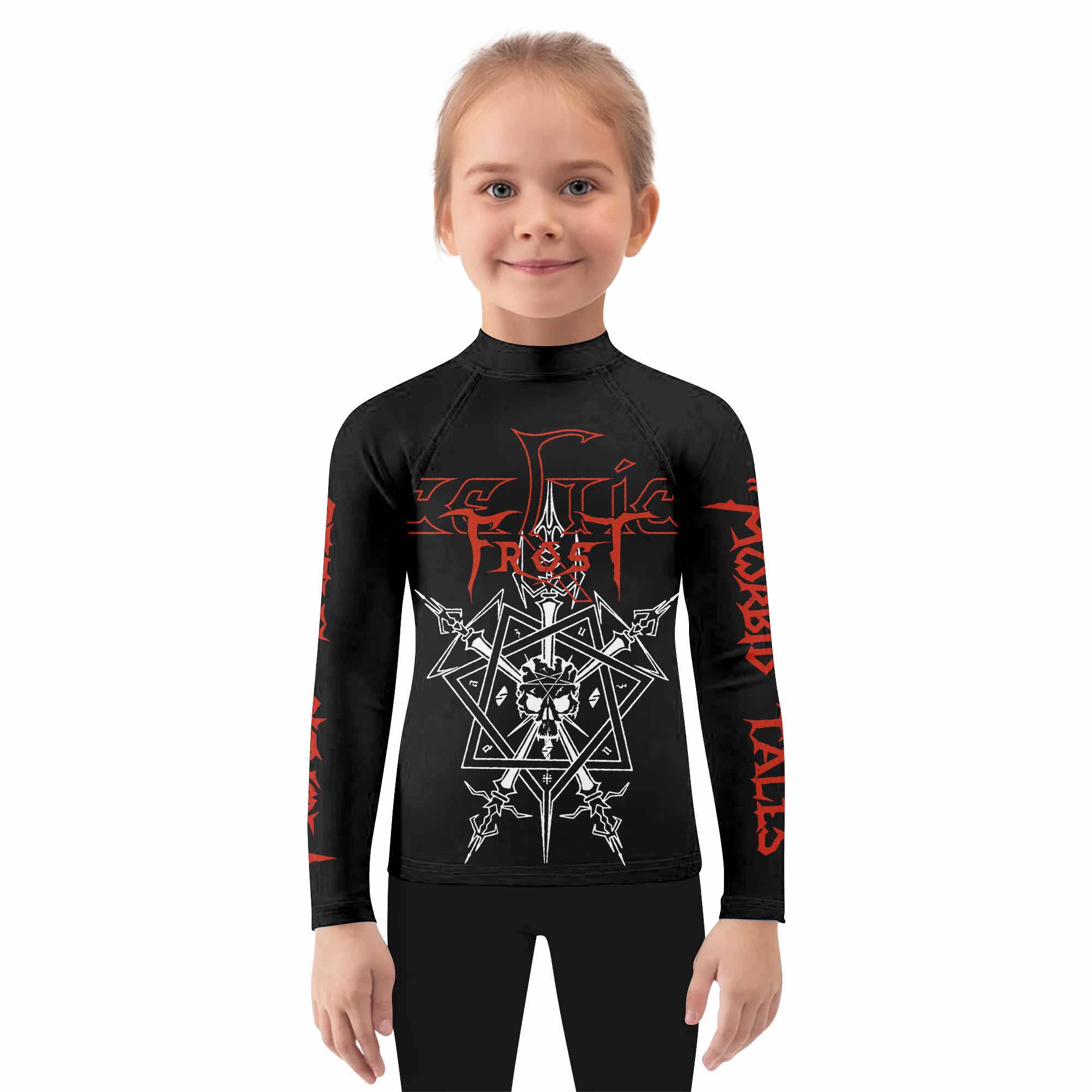 Celtic Frost Morbid Tales Sigil Kids Rash Guard Long Sleeve - girl's lifestyle view