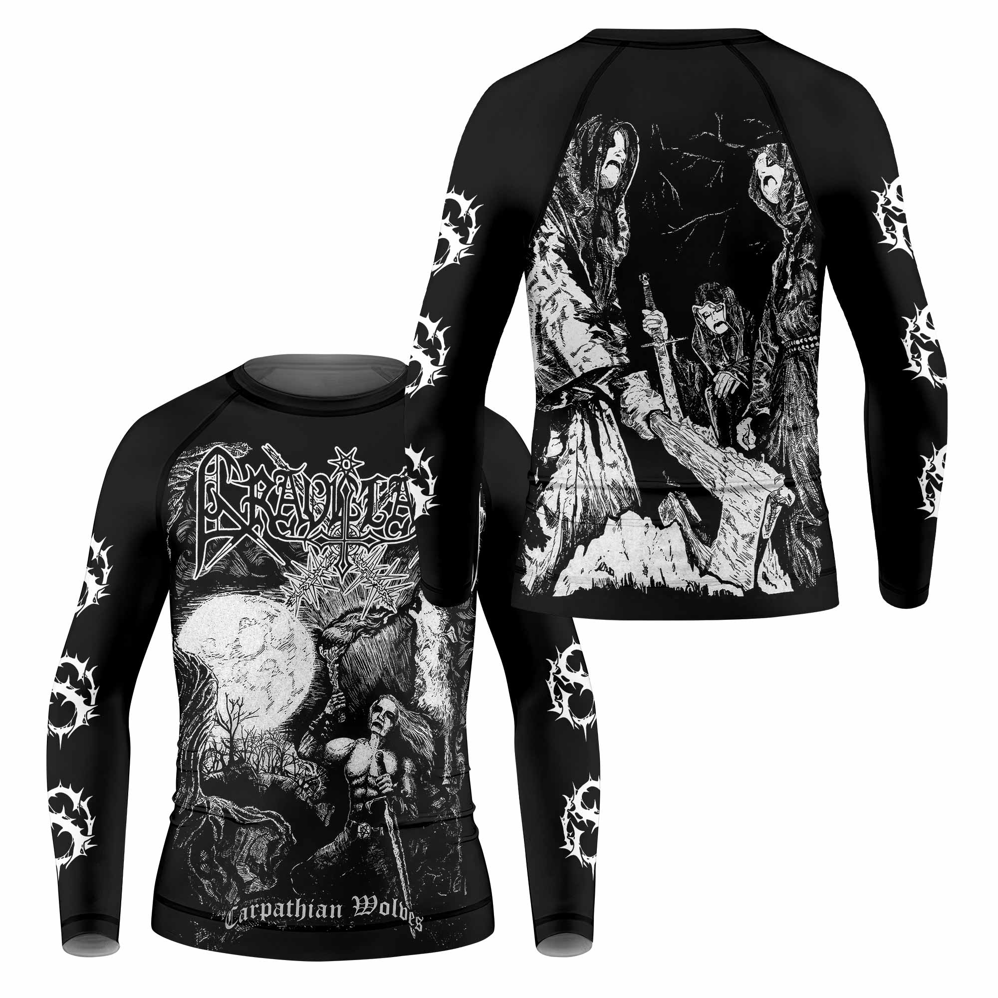 Graveland Carpathian Wolves Kids Rash Guard Long Sleeve - front and back view