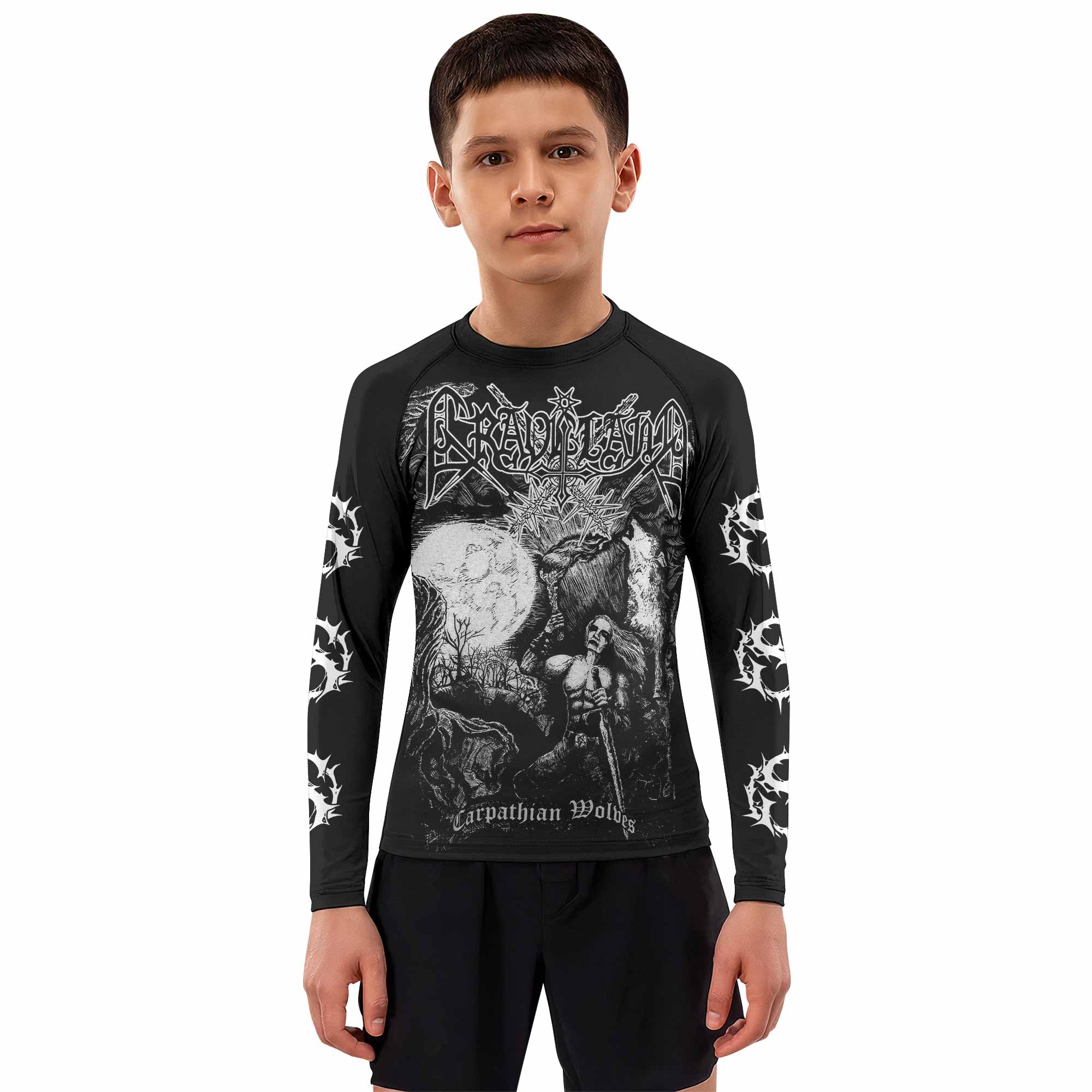 Graveland Carpathian Wolves Kids Rash Guard Long Sleeve - boy's lifestyle view