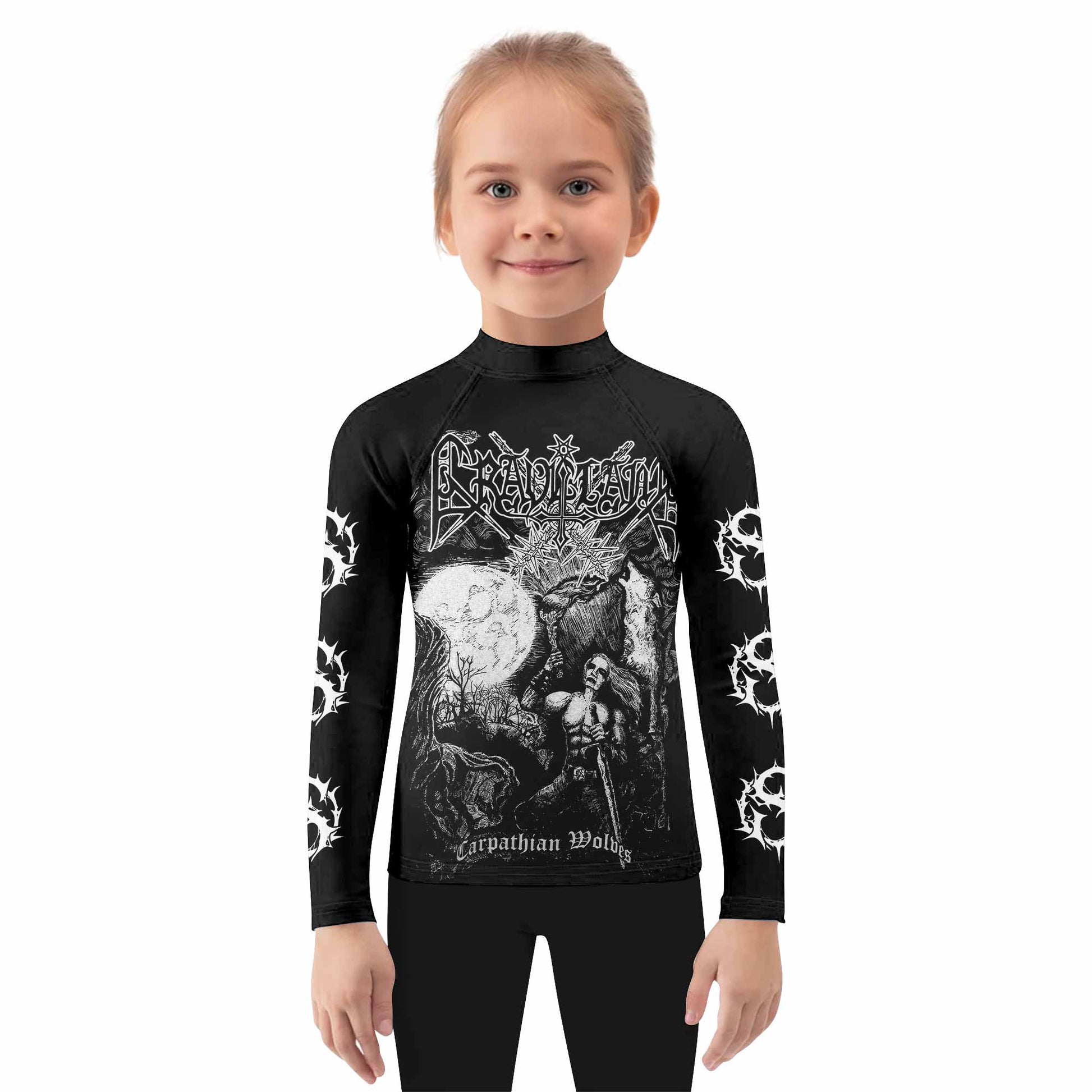 Graveland Carpathian Wolves Kids Rash Guard Long Sleeve - girl's lifestyle view