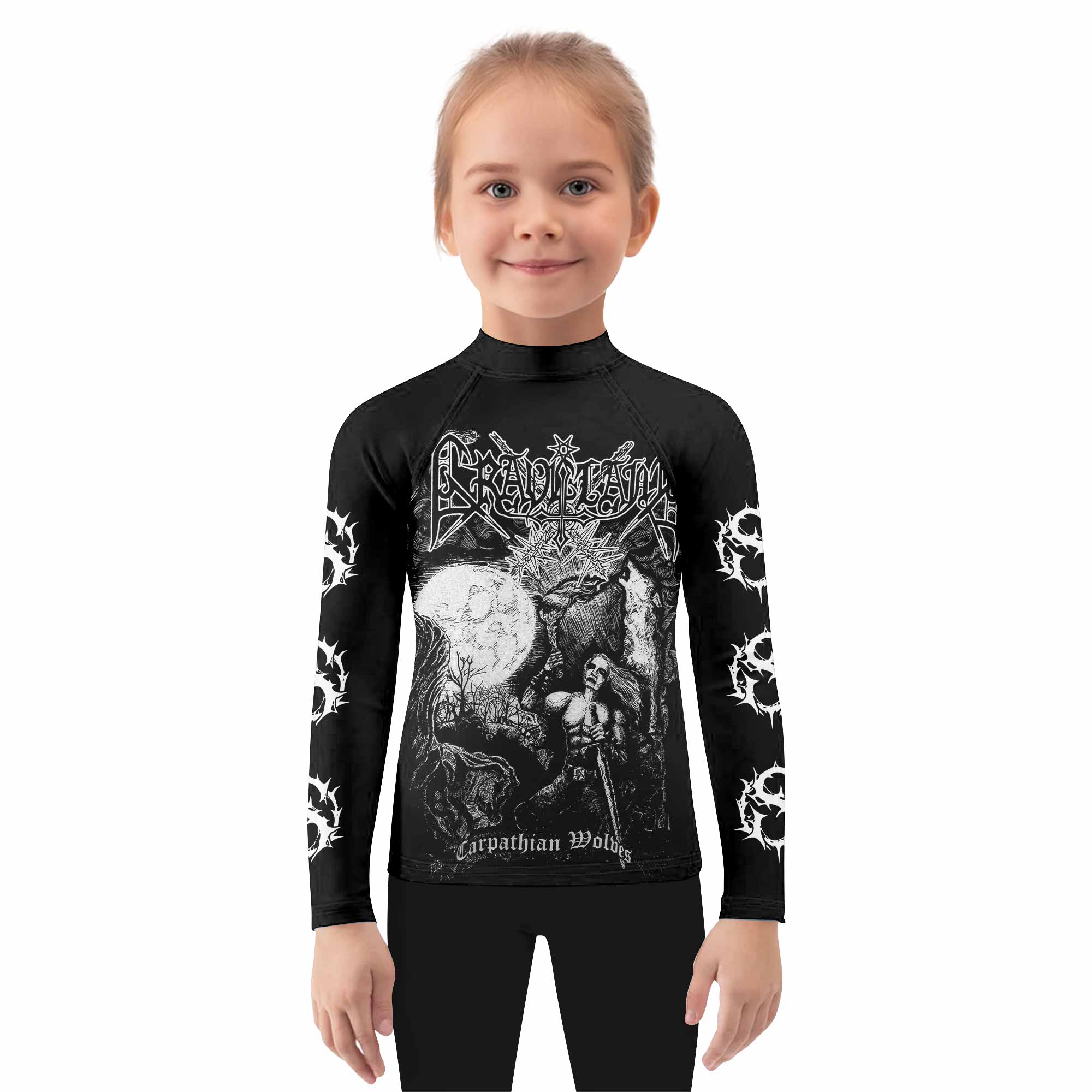 Graveland Carpathian Wolves Kids Rash Guard Long Sleeve - girl's lifestyle view