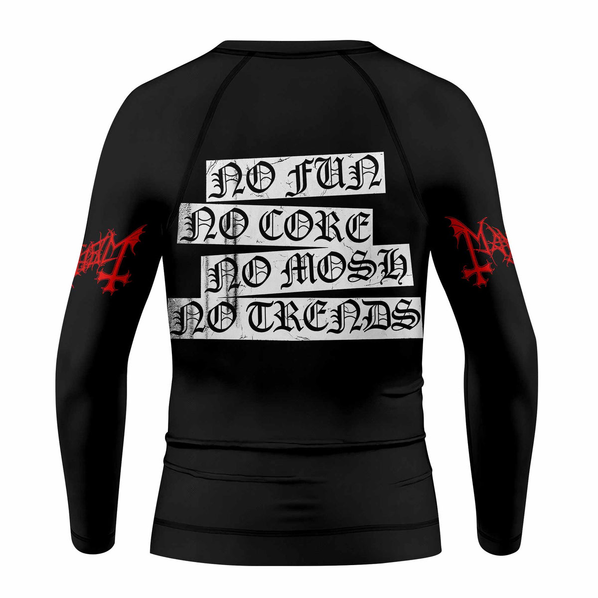 Mayhem Deathcrush No Fun No Core No Mosh No Trends Kids Rash Guard Long Sleeve - back view mockup