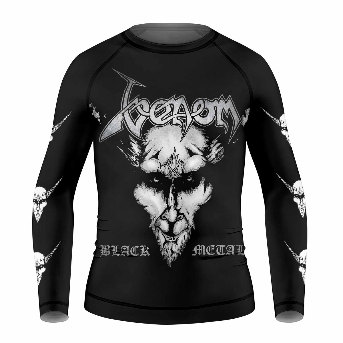 Venom Black Metal Goat Sigil Kids Rash Guard Long Sleeve - front view mockup