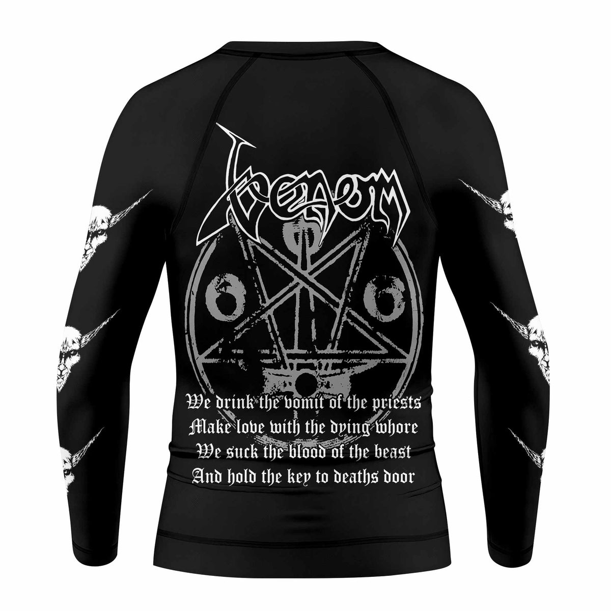 Venom Black Metal Goat Sigil Kids Rash Guard Long Sleeve - back view mockup