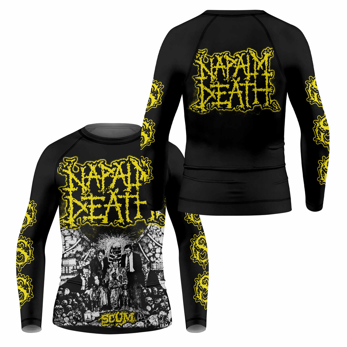 Napalm Death Scum Kids Rash Guard Long Sleeve - front and back view