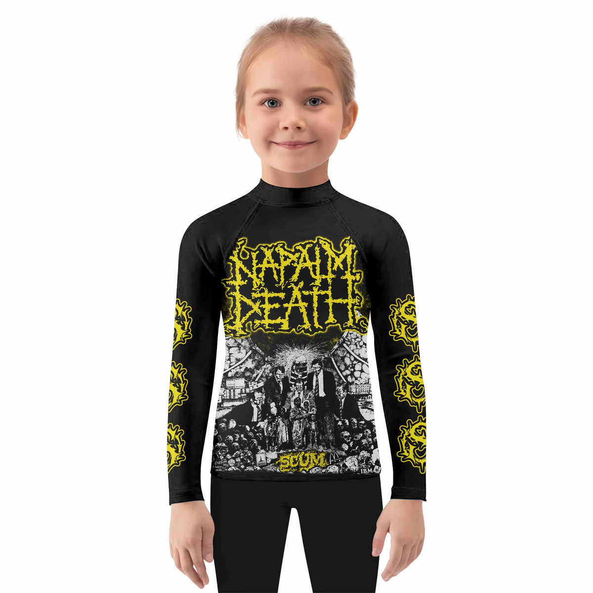 Napalm Death Scum Kids Rash Guard Long Sleeve - girl's lifestyle view
