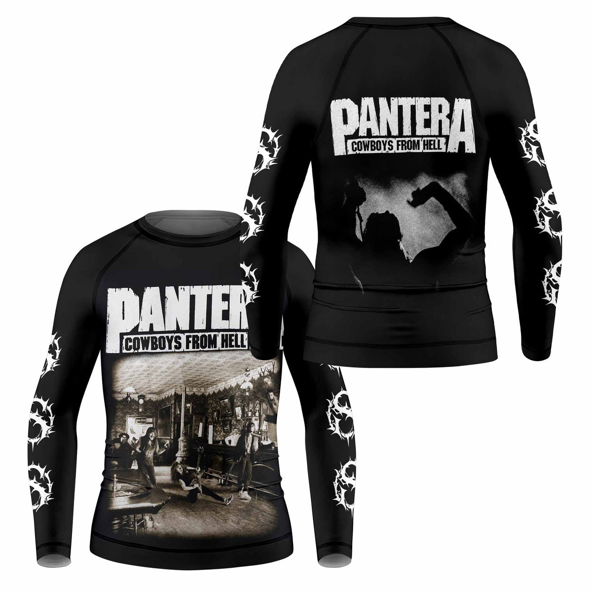 Cowboys from Hell Pantera Kids Rash Guard Long Sleeve - front and back view