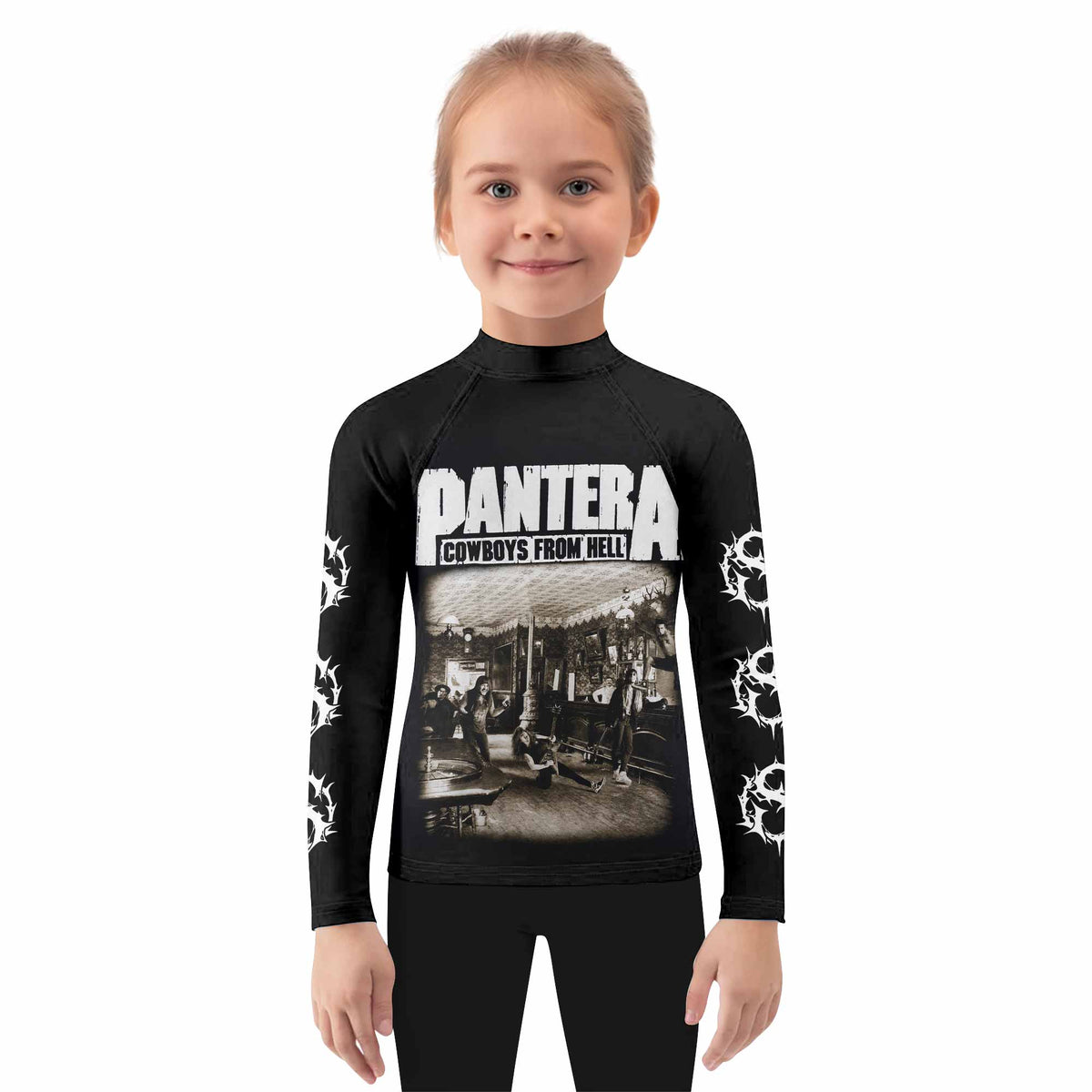 Cowboys from Hell Pantera Kids Rash Guard Long Sleeve - girl's lifestyle view
