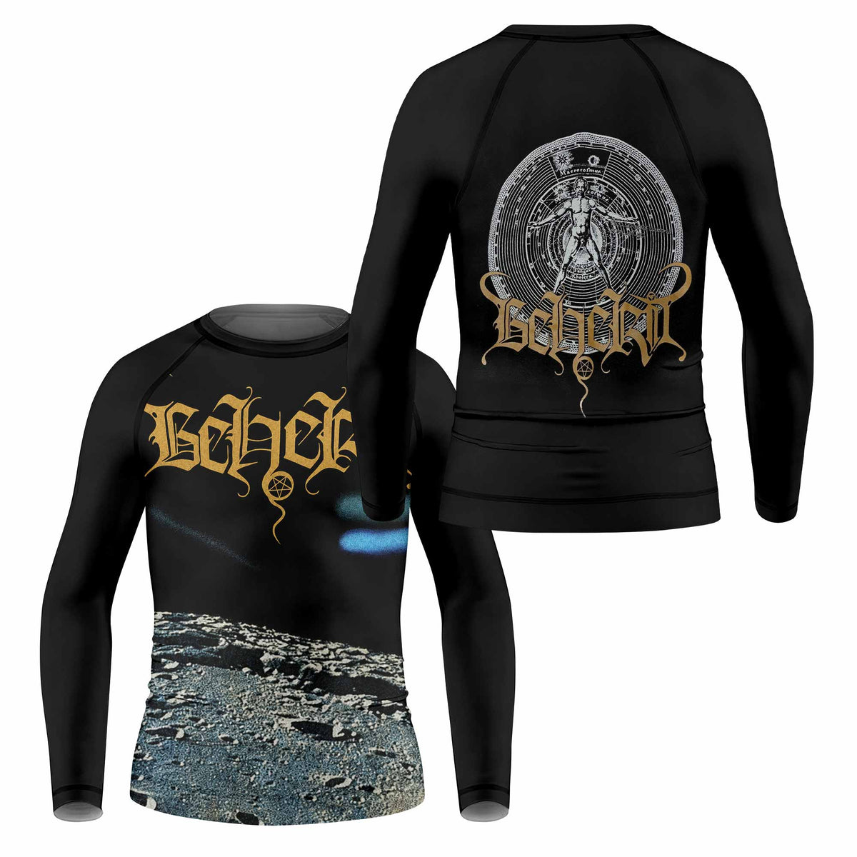 Beherit Drawing Down the Moon Kids Rash Guard Long Sleeve - front and back view