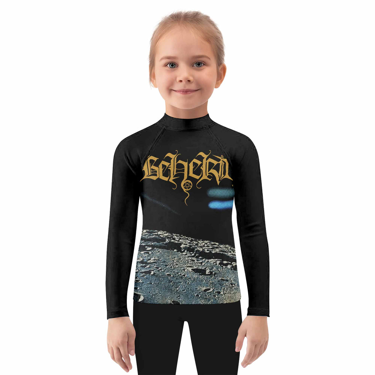 Beherit Drawing Down the Moon Kids Rash Guard Long Sleeve - girl's lifestyle view