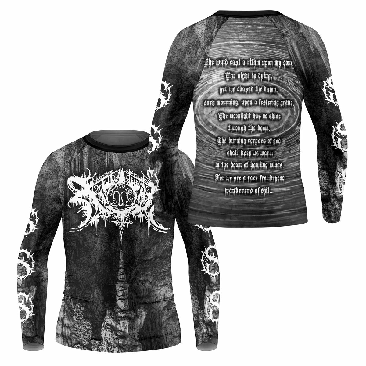 Xasthur Nocturnal Poisoning Kids Rash Guard Long Sleeve - front and back view
