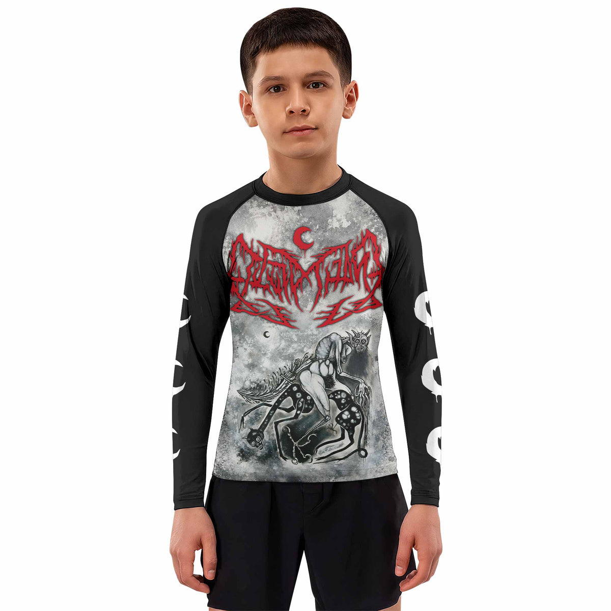 Leviathan Tentacles of Whorror Kids Rash Guard Long Sleeve - boy's lifestyle view