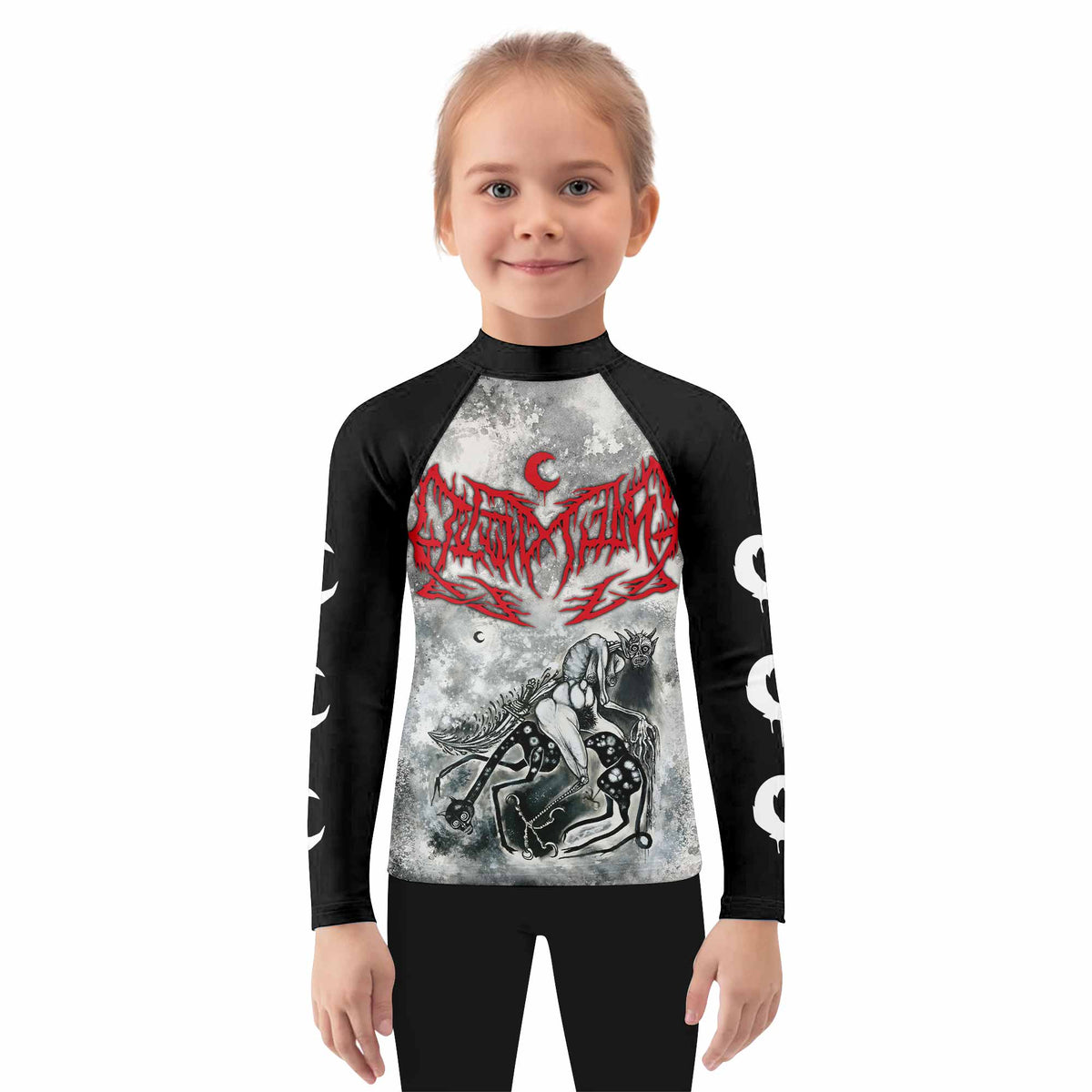 Leviathan Tentacles of Whorror Kids Rash Guard Long Sleeve - girl's lifestyle view