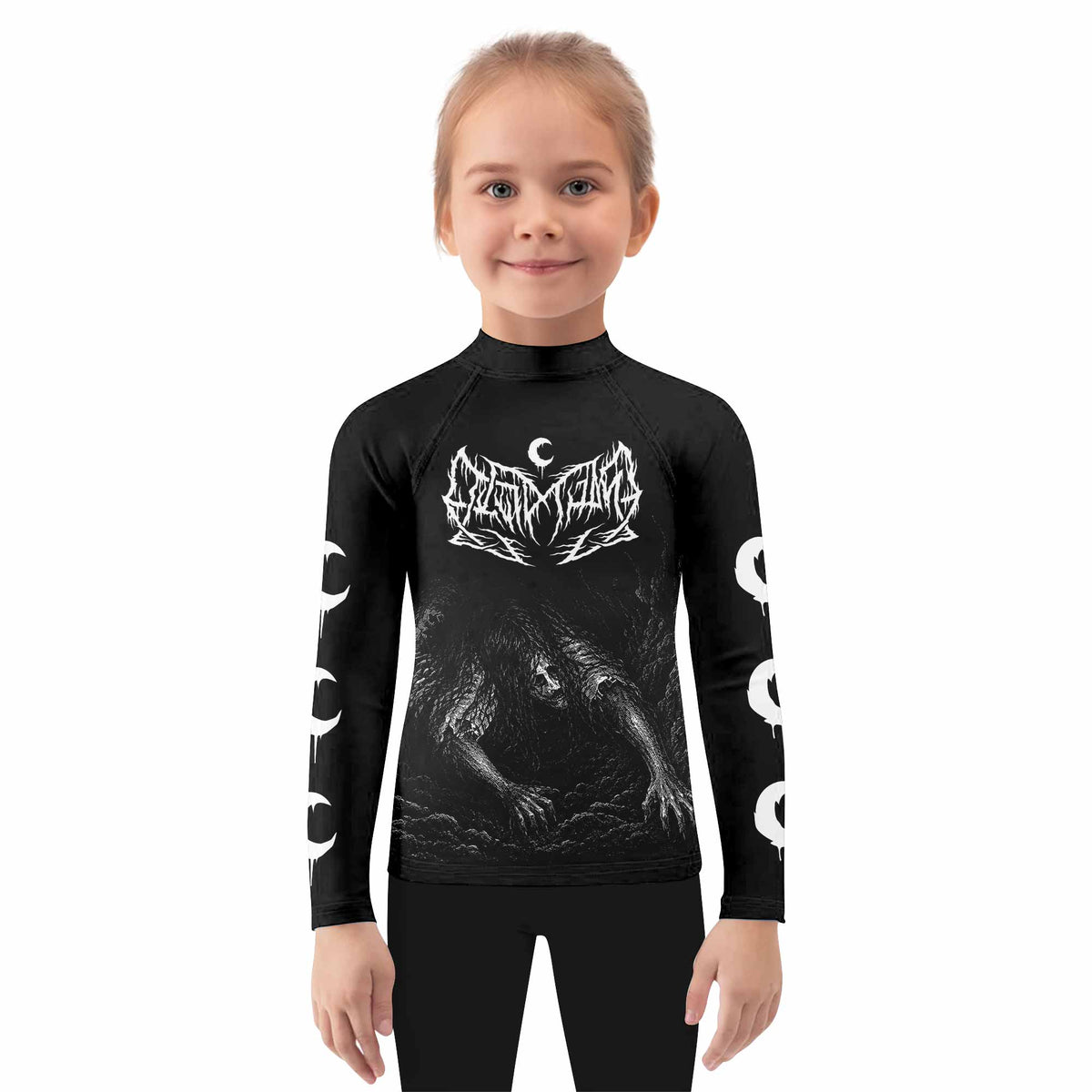 Leviathan Fucking Your Ghost In Chains of Ice Kids Rash Guard Long Sleeve - girl's lifestyle view