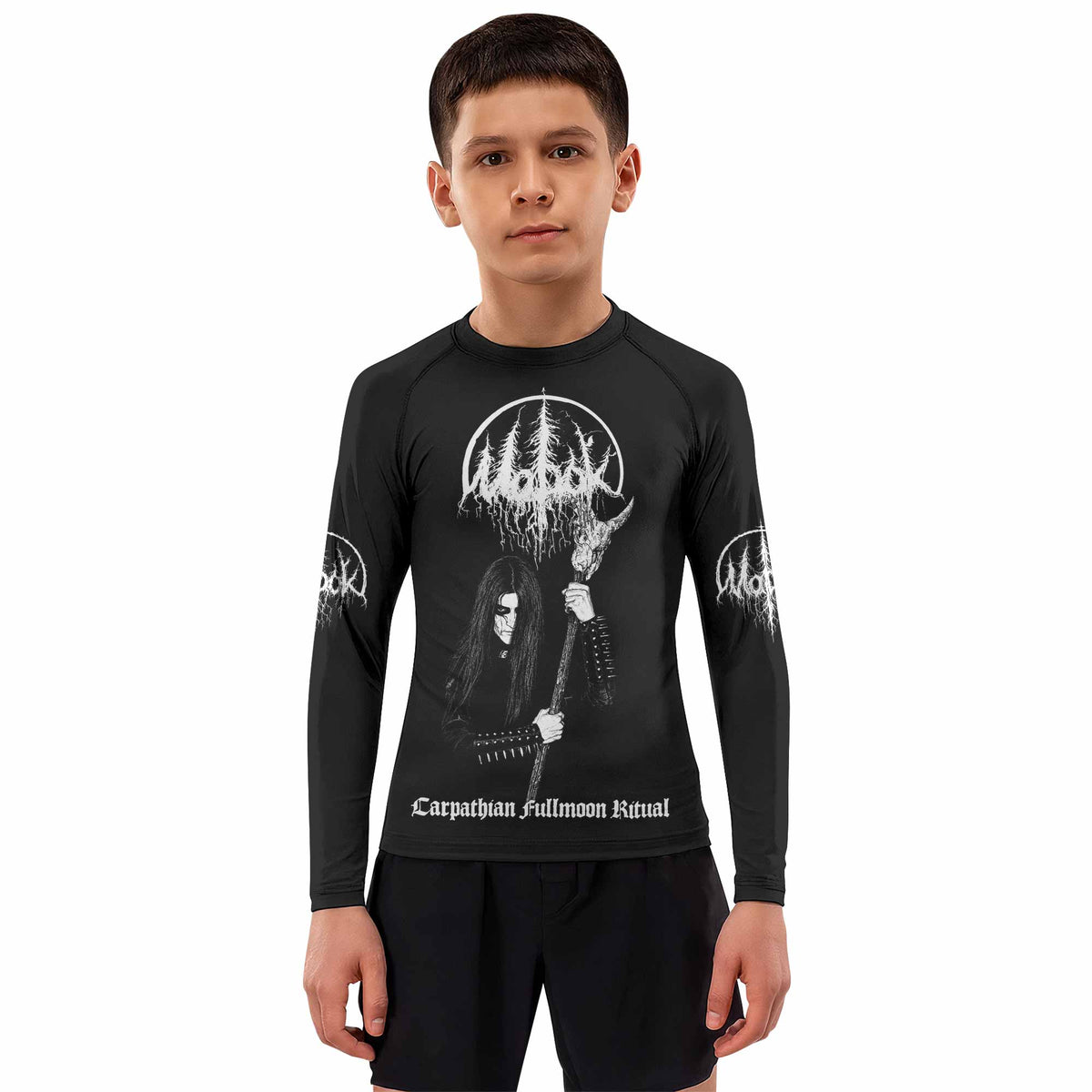 Morok Carpathian Fullmoon Ritual Kids Rash Guard Long Sleeve - boy's lifestyle view