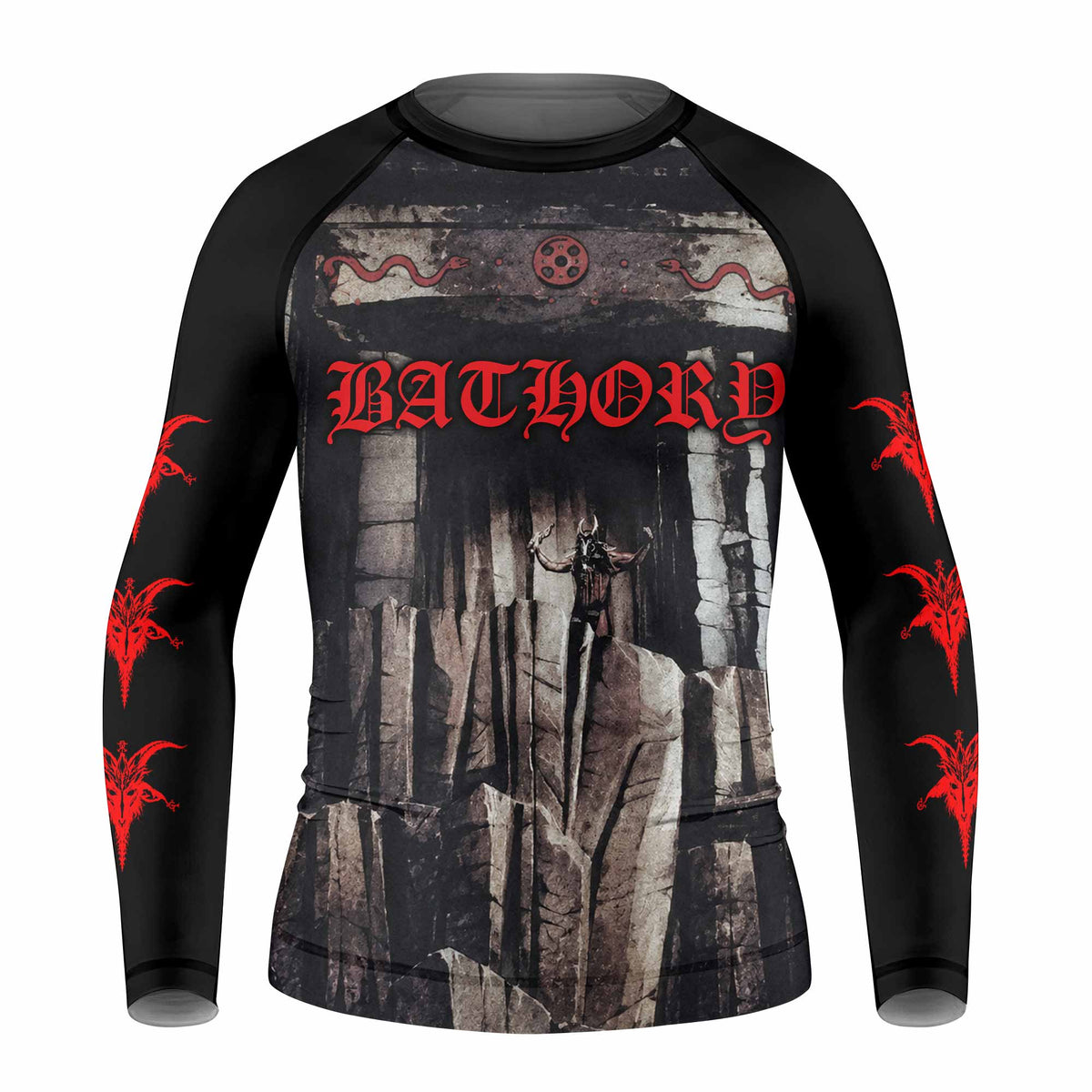 Bathory Under the Sign of the Black Mark Kids Rash Guard Long Sleeve - front view mockup