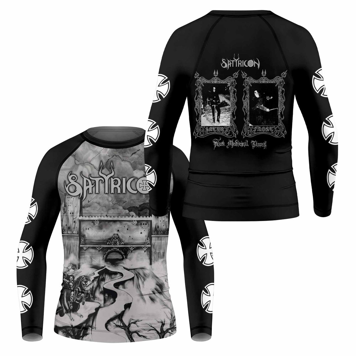 Satyricon Dark Medieval Times Kids Rash Guard Long Sleeve - front and back view