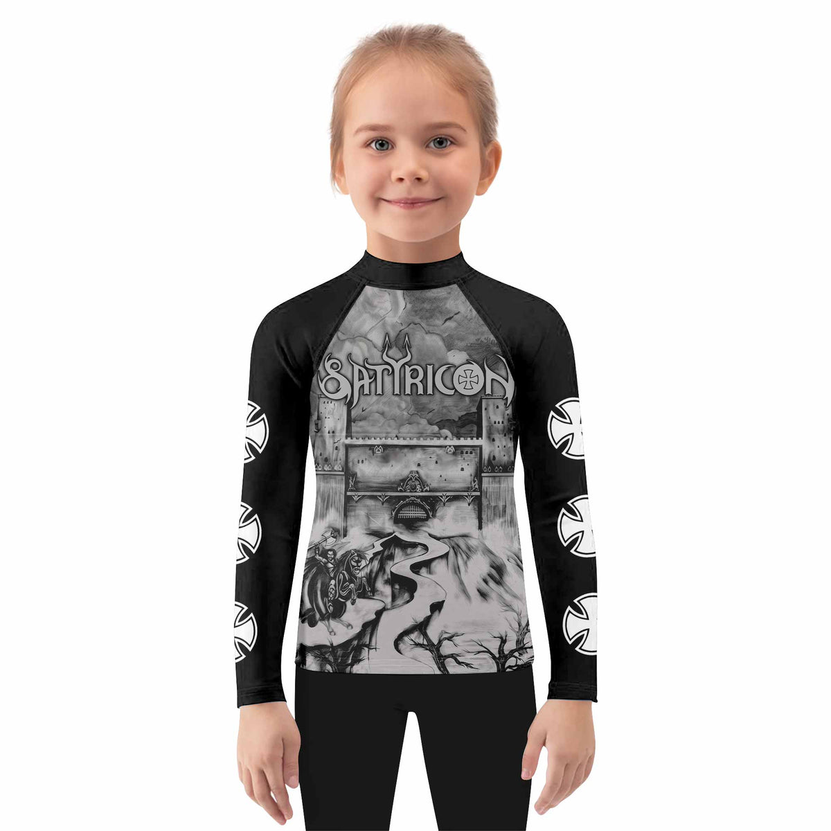 Satyricon Dark Medieval Times Kids Rash Guard Long Sleeve - girl's lifestyle view
