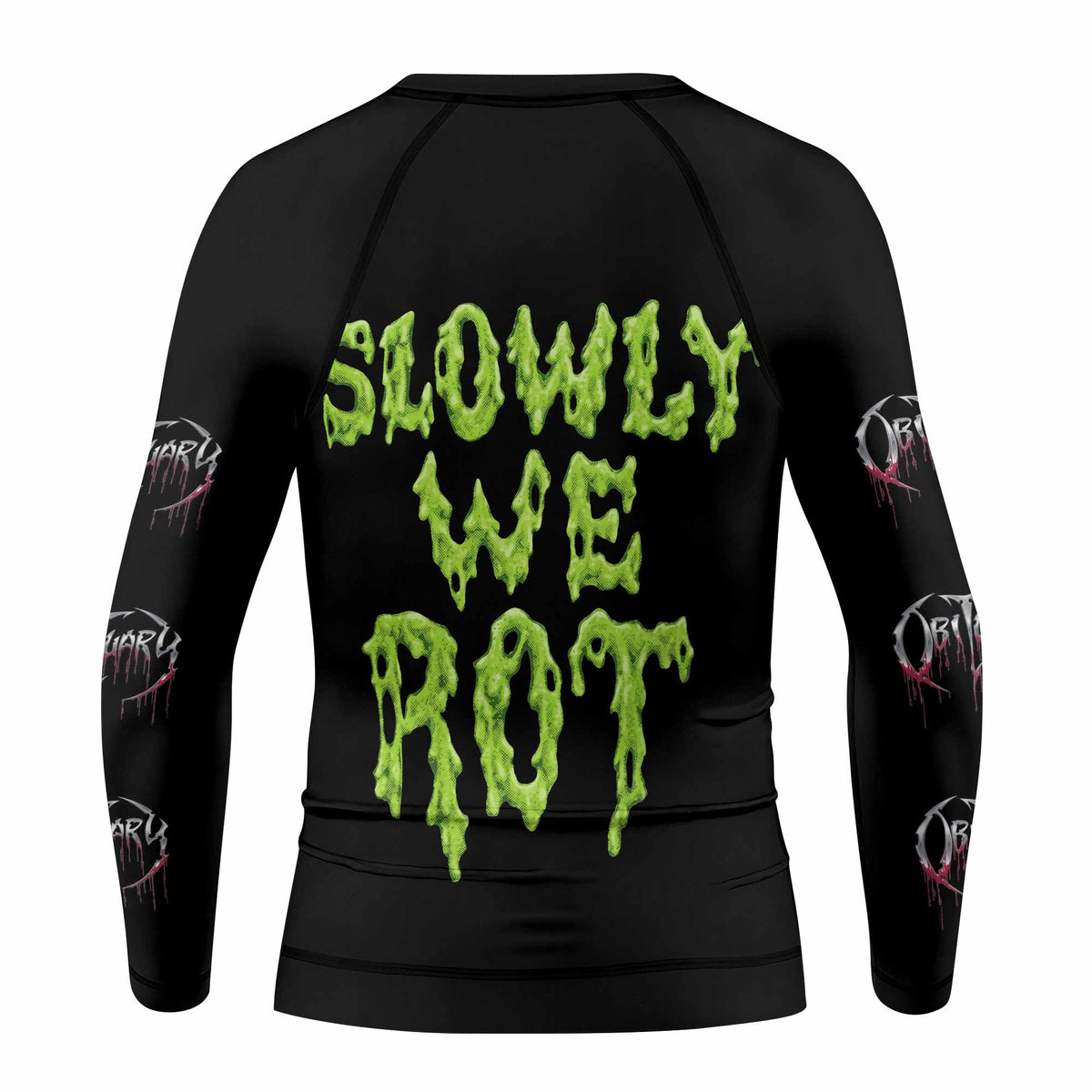 Obituary Slowly We Rot Kids Rash Guard Long Sleeve - back view mockup