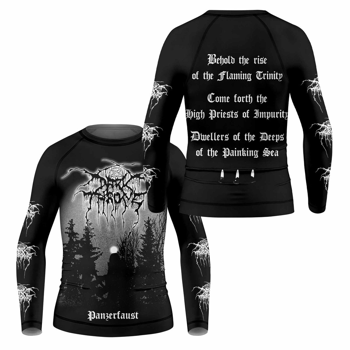 Darkthrone Panzerfaust Kids Rash Guard Long Sleeve - front and back view