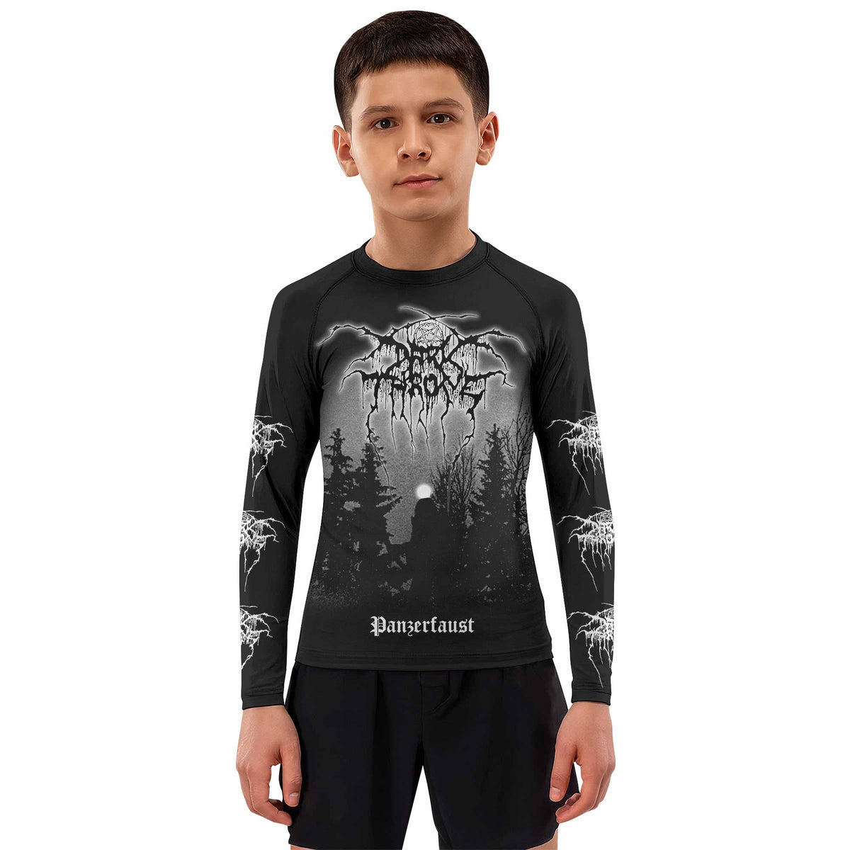 Darkthrone Panzerfaust Kids Rash Guard Long Sleeve - boy's lifestyle view