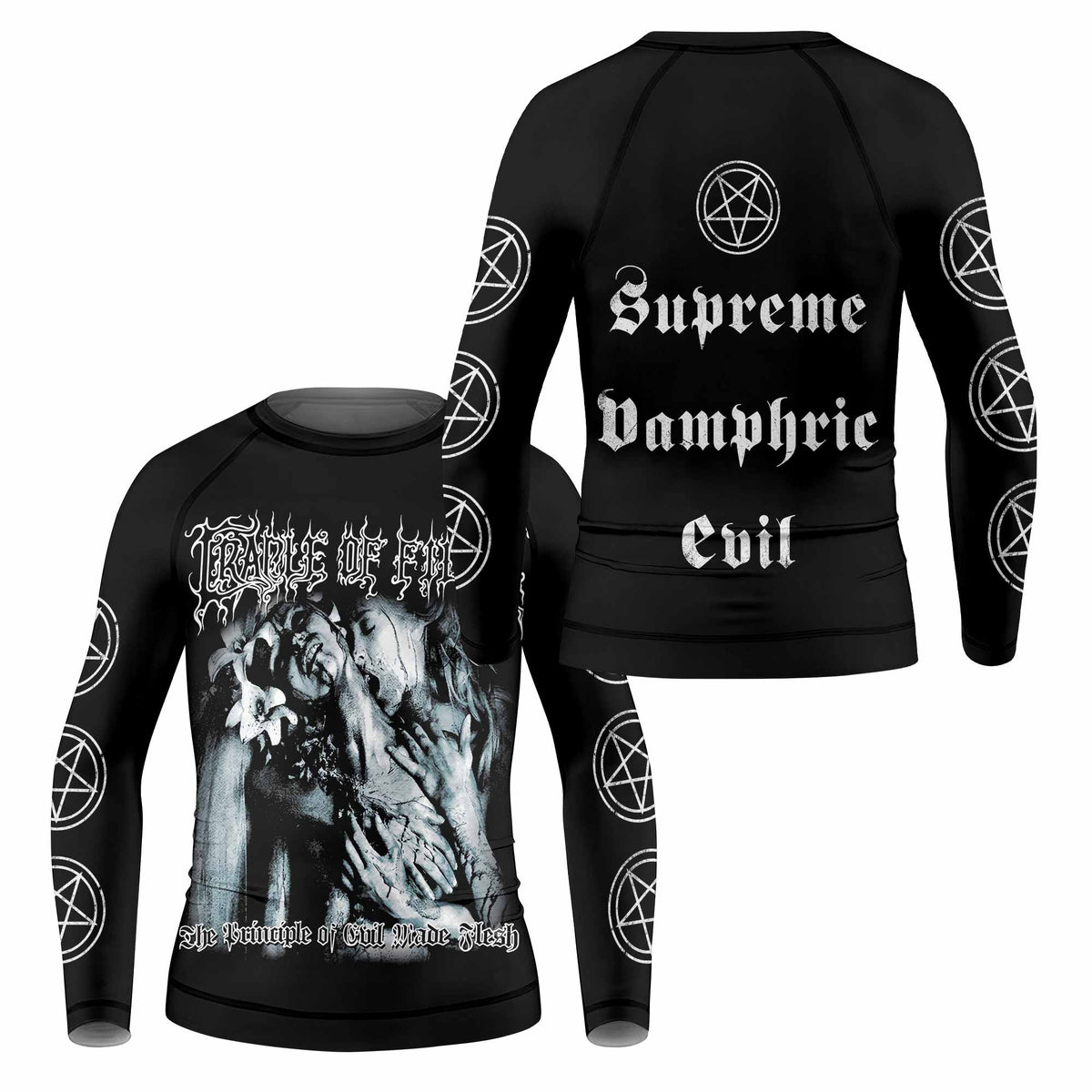 Cradle of Filth The Principle of Evil Made Flesh Kids Rash Guard Long Sleeve - front and back view