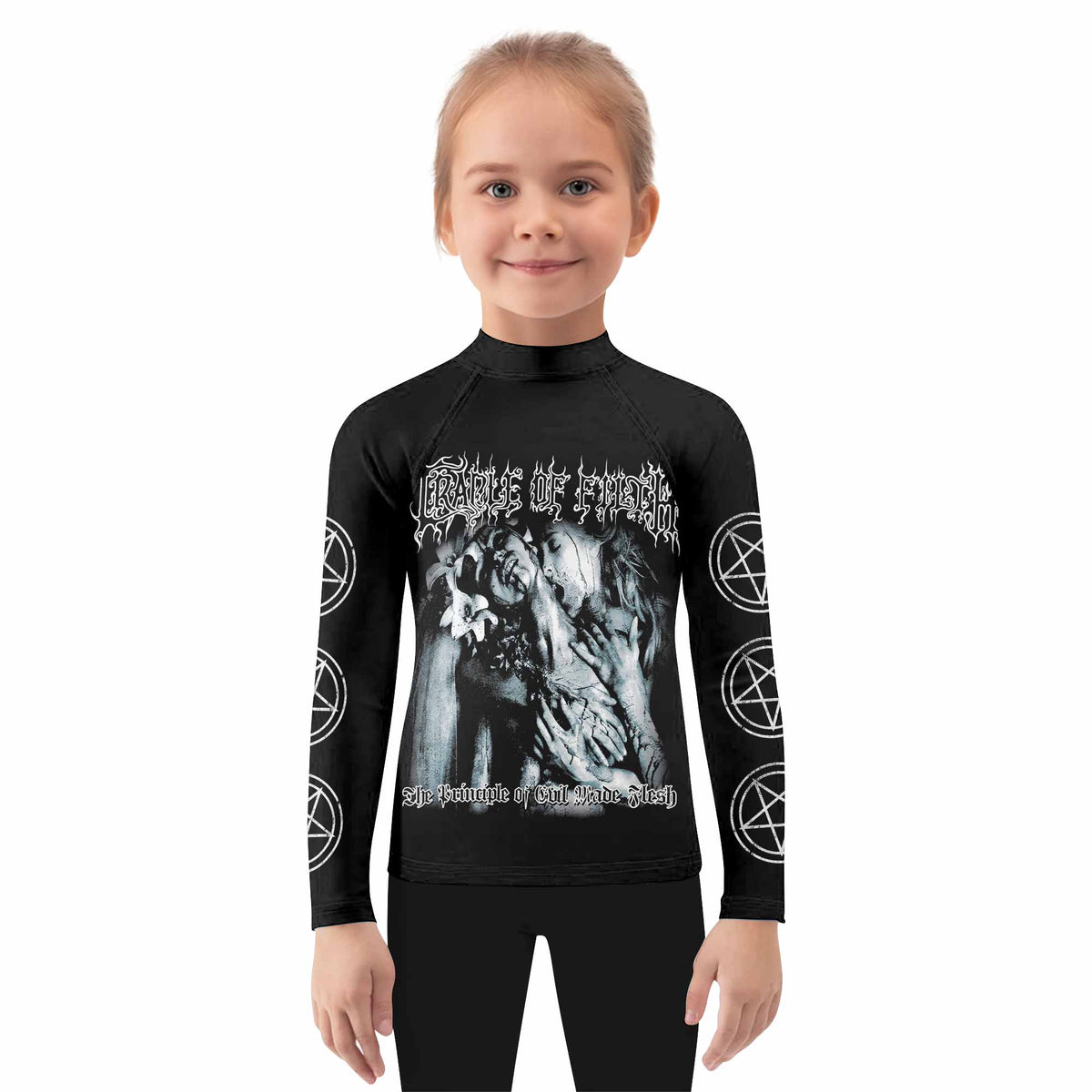 Cradle of Filth The Principle of Evil Made Flesh Kids Rash Guard Long Sleeve - girl's lifestyle view