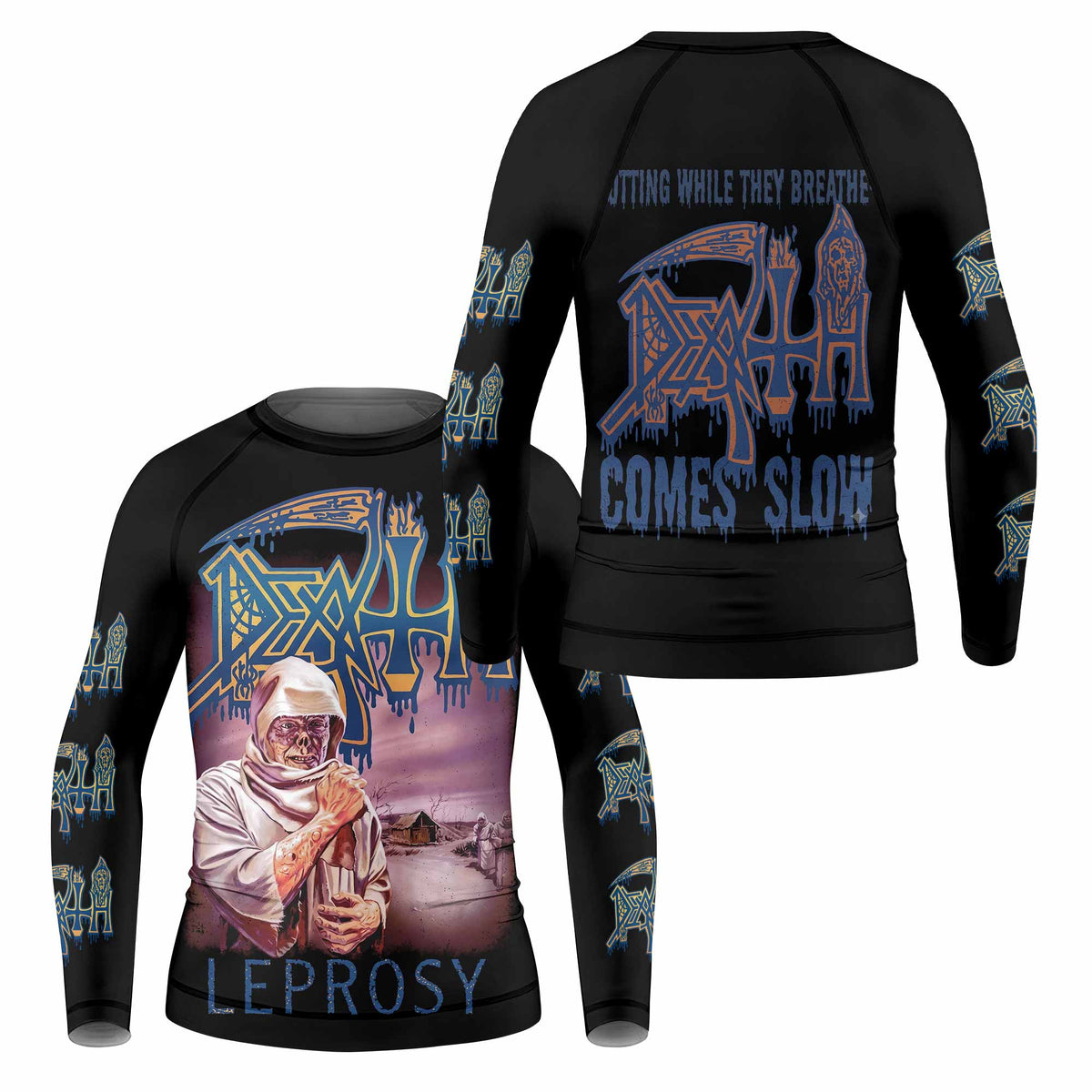 Death Leprosy Kids Rash Guard Long Sleeve - front and back view
