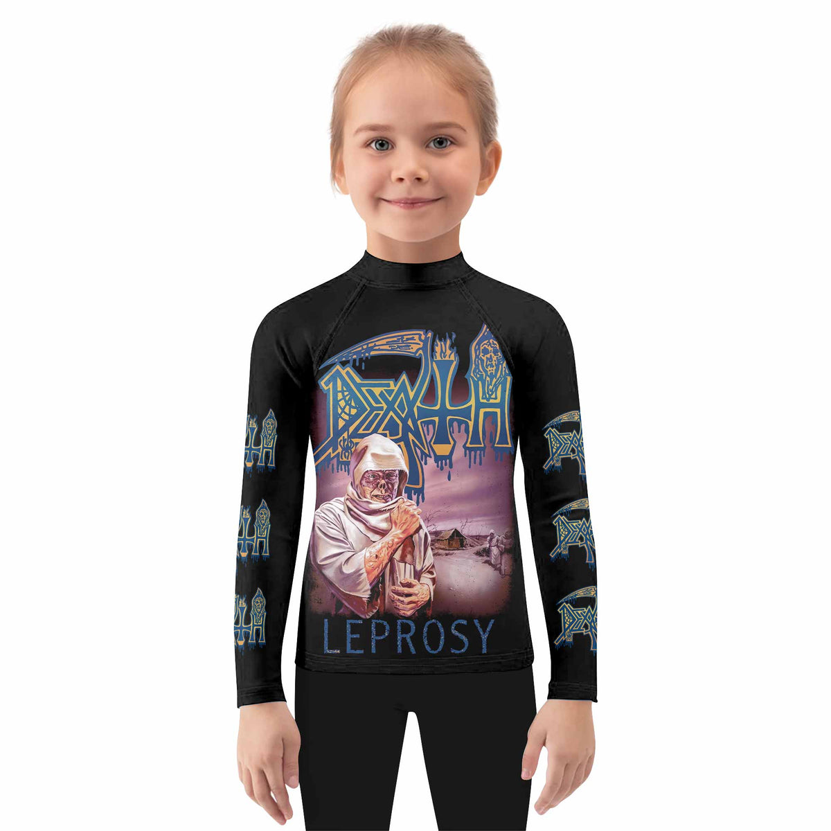 Death Leprosy Kids Rash Guard Long Sleeve - girl's lifestyle view