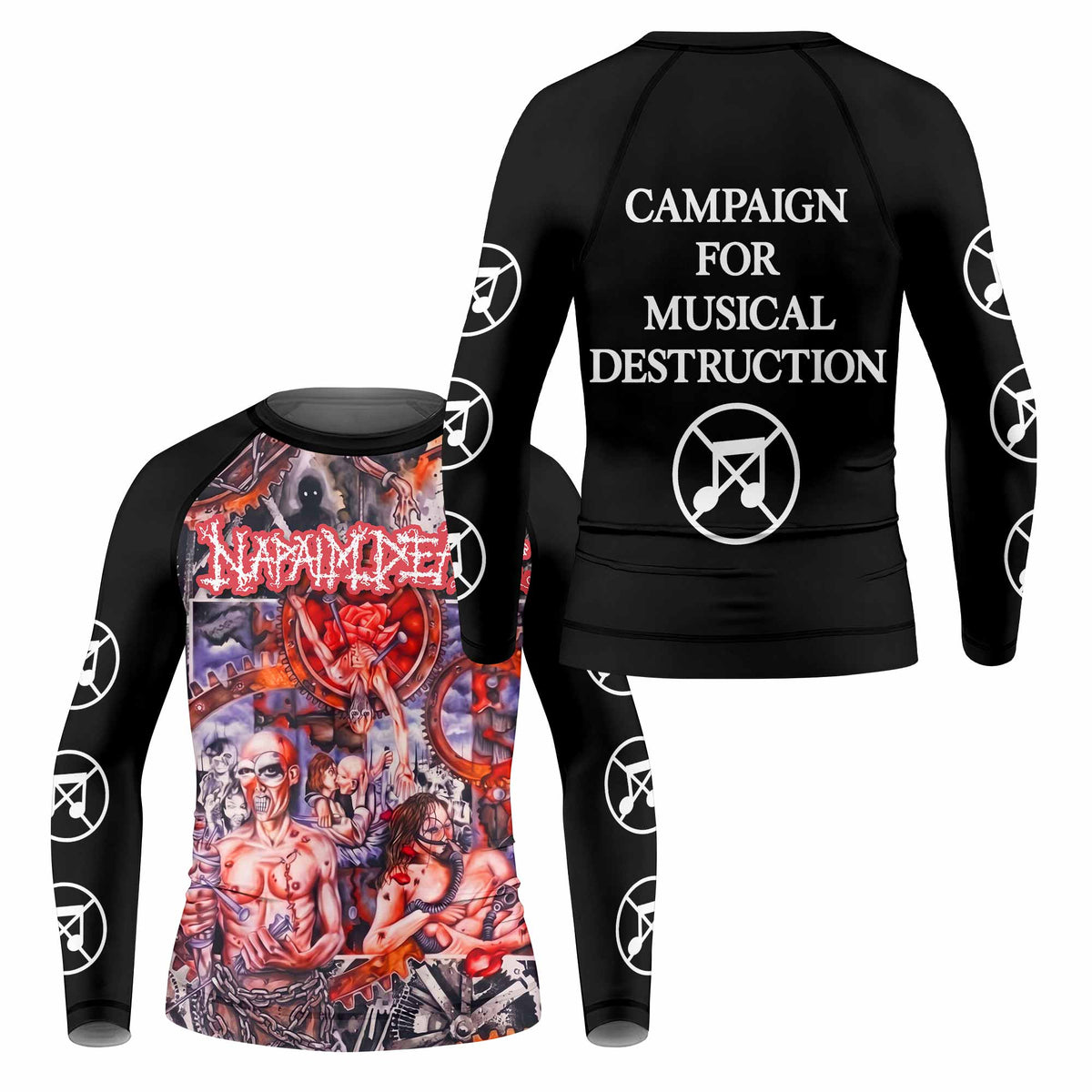 Napalm Death Utopia Banished Kids Rash Guard Long Sleeve - front and back view