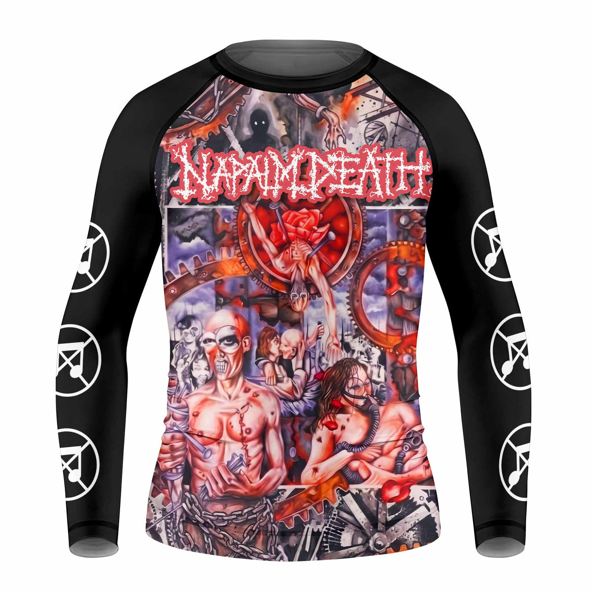 Napalm Death Utopia Banished Kids Rash Guard Long Sleeve - front view mockup